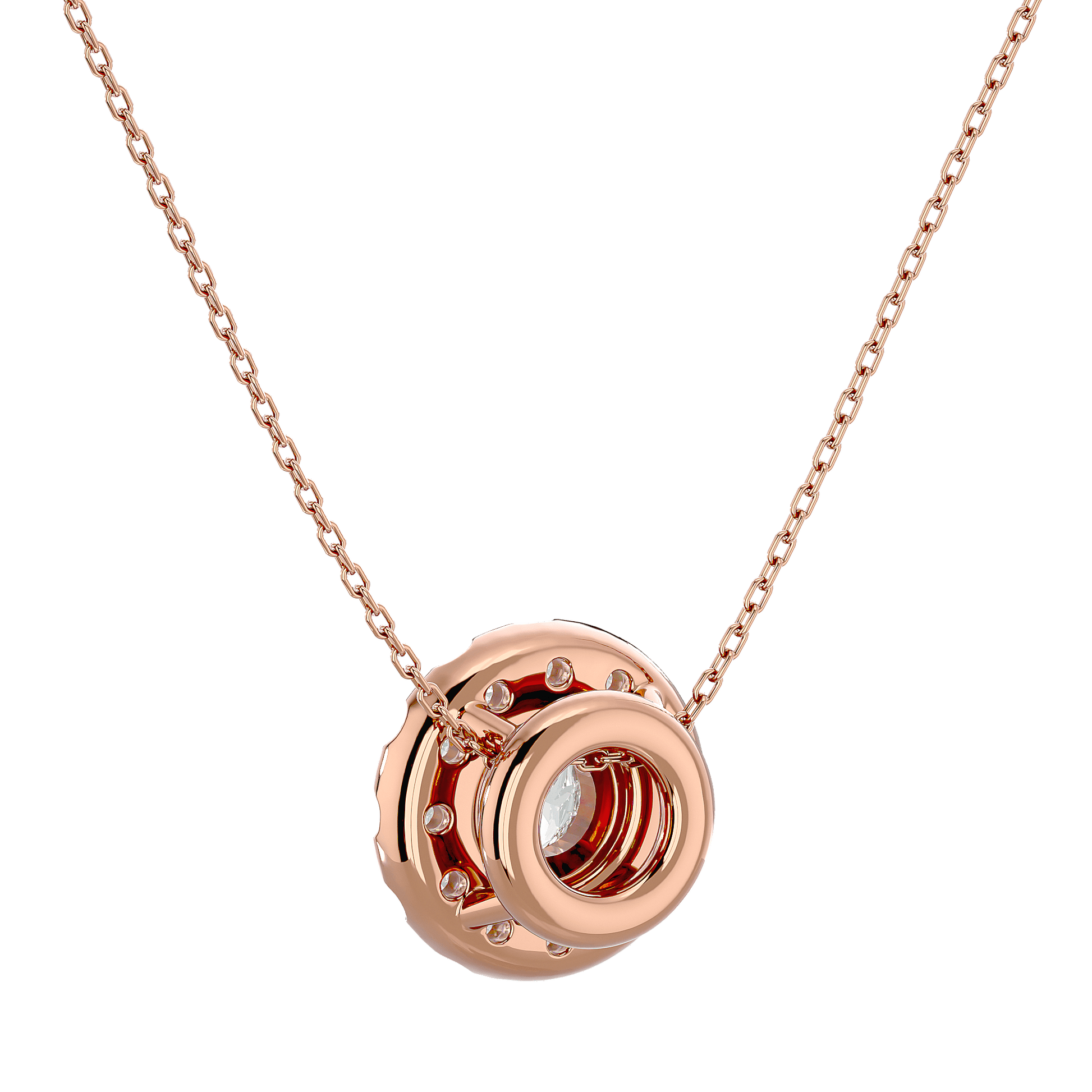 Dalia Spaced Halo Diamond Pendant by Carat House Dubai, close-up of elegant necklace with sparkling halo design and central diamond.