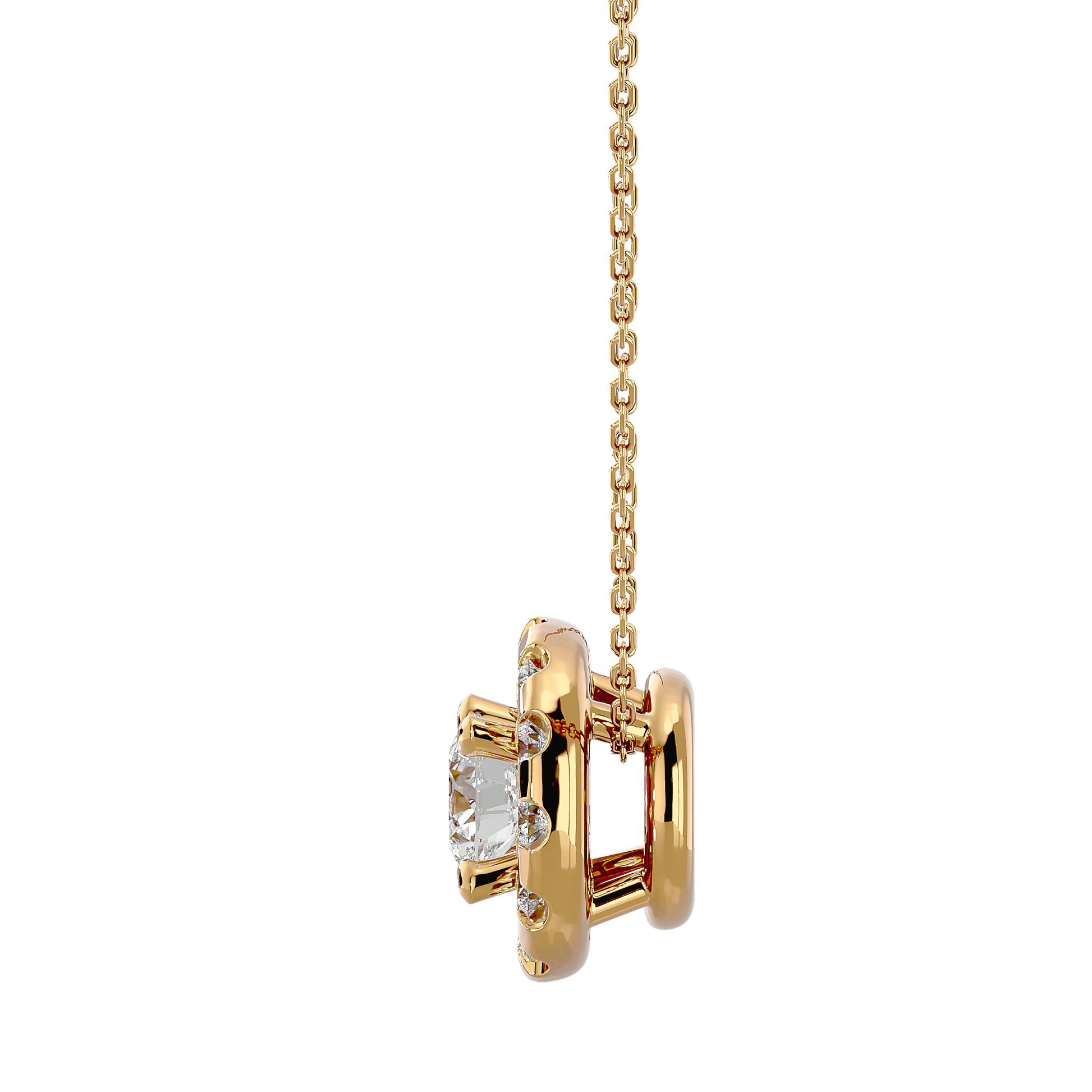 Dalia Spaced Halo Diamond Pendant by Carat House Dubai featuring a sparkling diamond pendant on a delicate chain.