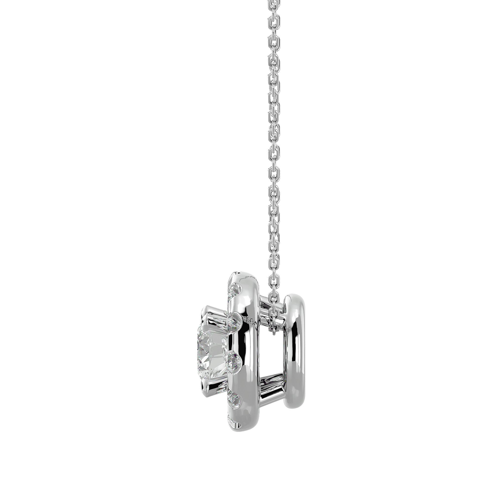 Dalia Spaced Halo Diamond Pendant by Carat House Dubai featuring a sparkling diamond set in a delicate halo design.