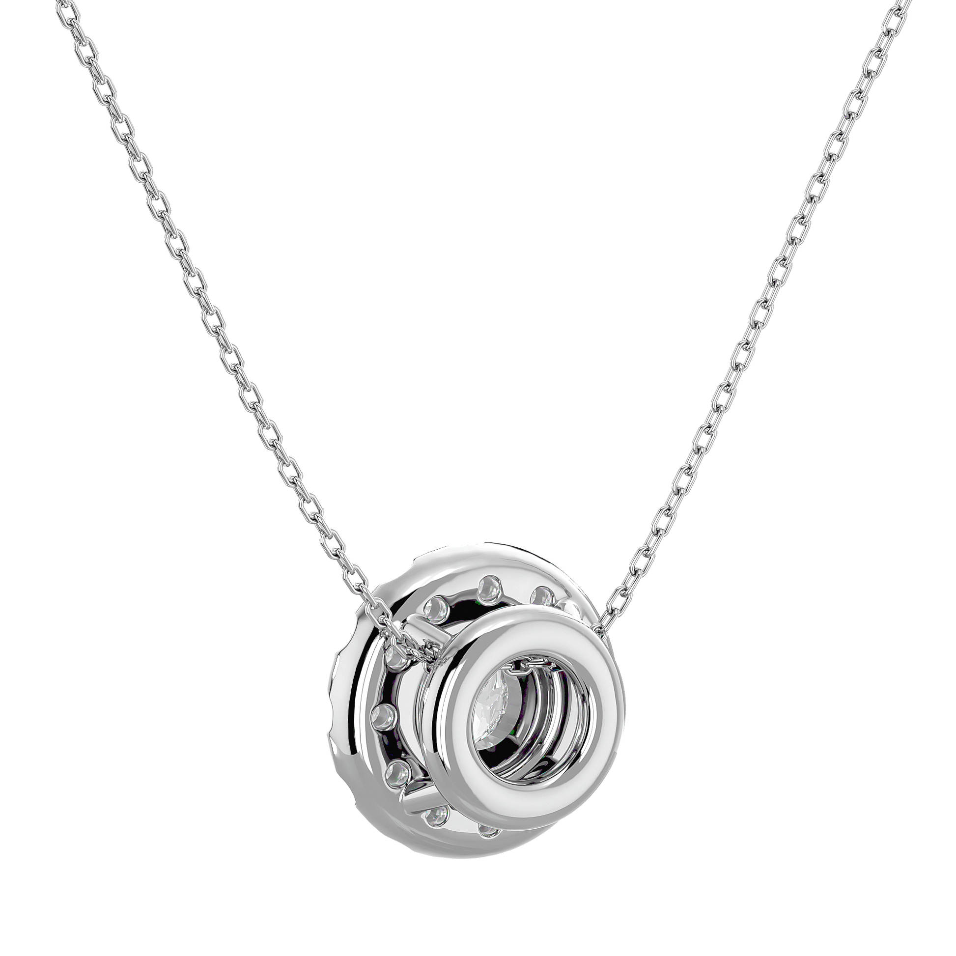 Dalia Spaced Halo Diamond Pendant by Carat House Dubai featuring a sparkling diamond surrounded by a halo design.