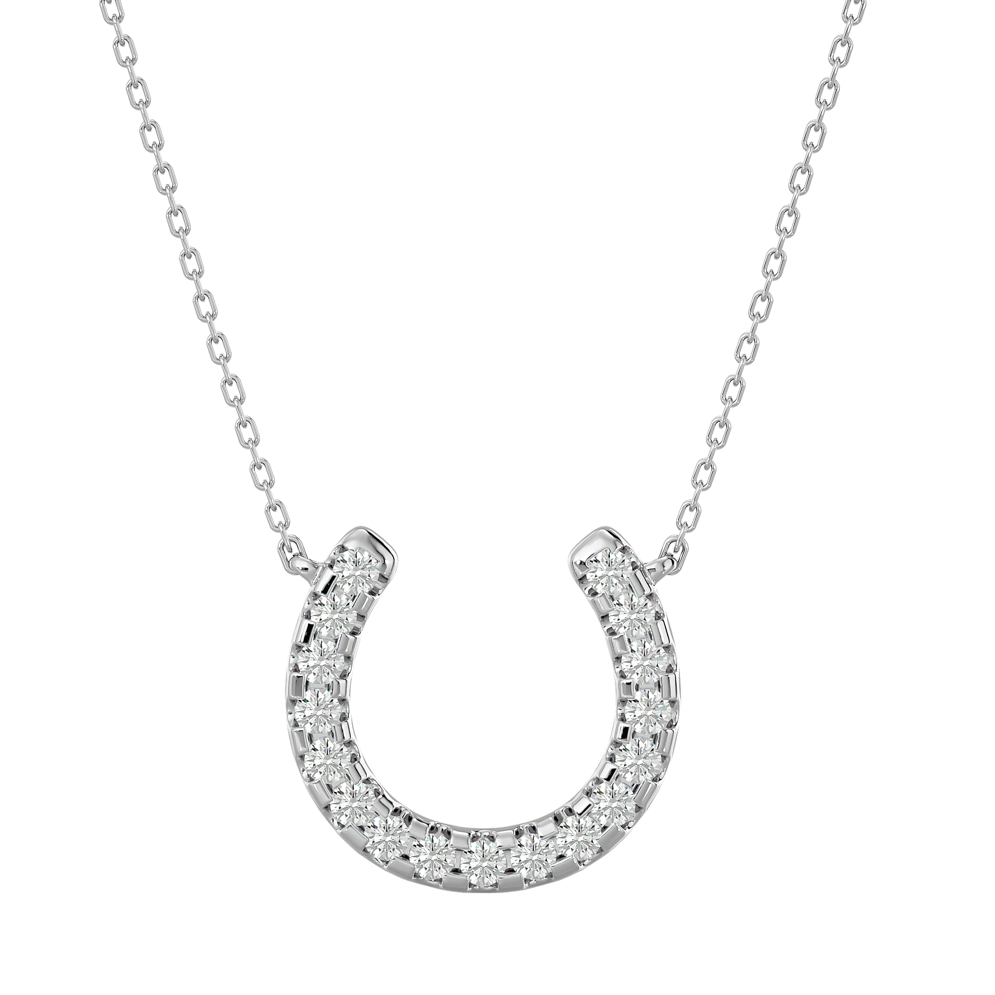 Eileen – Diamond Horseshoe Pendant — diamond pendant necklace — lab grown diamond and natural diamond — 18k white gold — Carat House