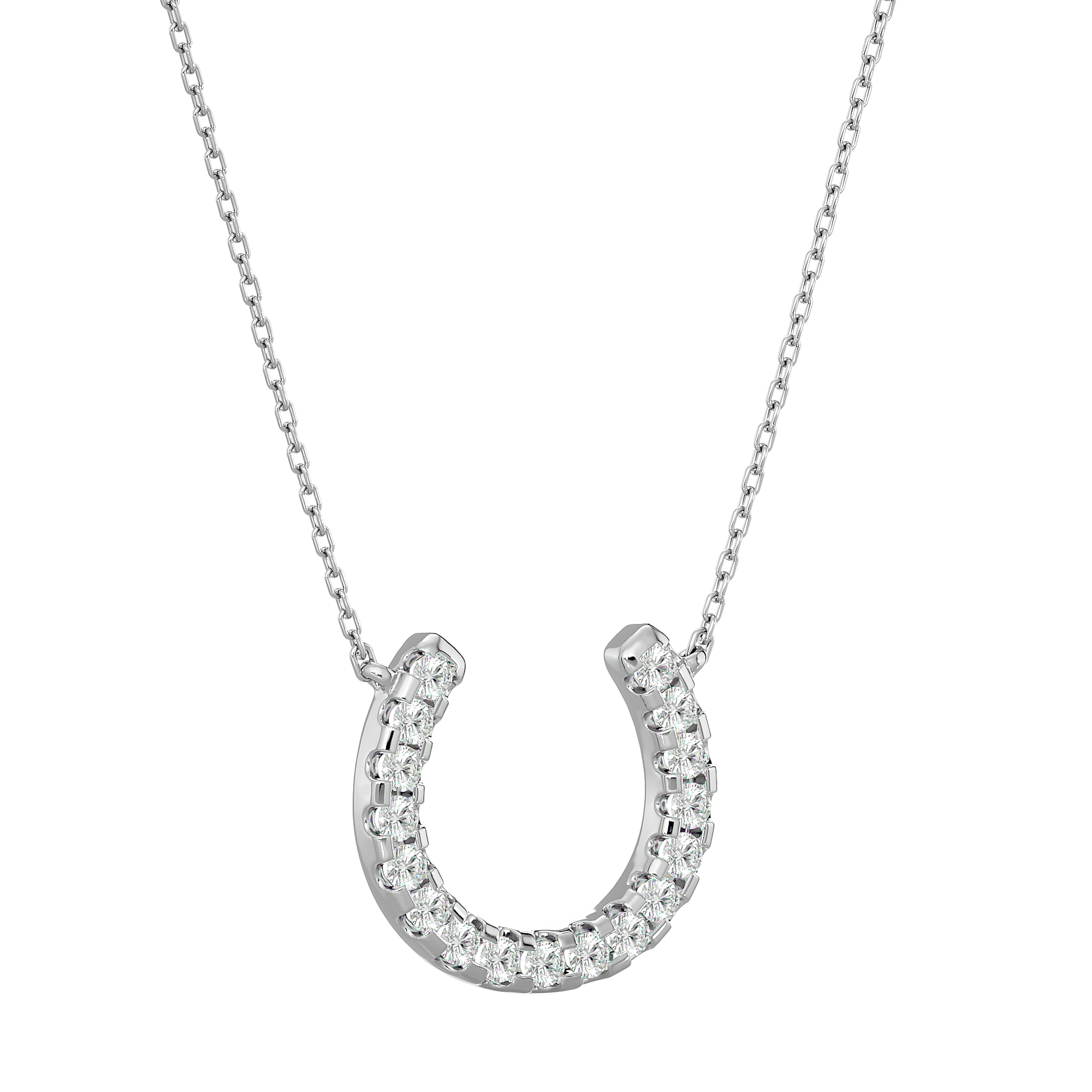 Eileen Diamond Horseshoe Pendant by Carat House Dubai, close-up of elegant gold pendant with sparkling diamonds.