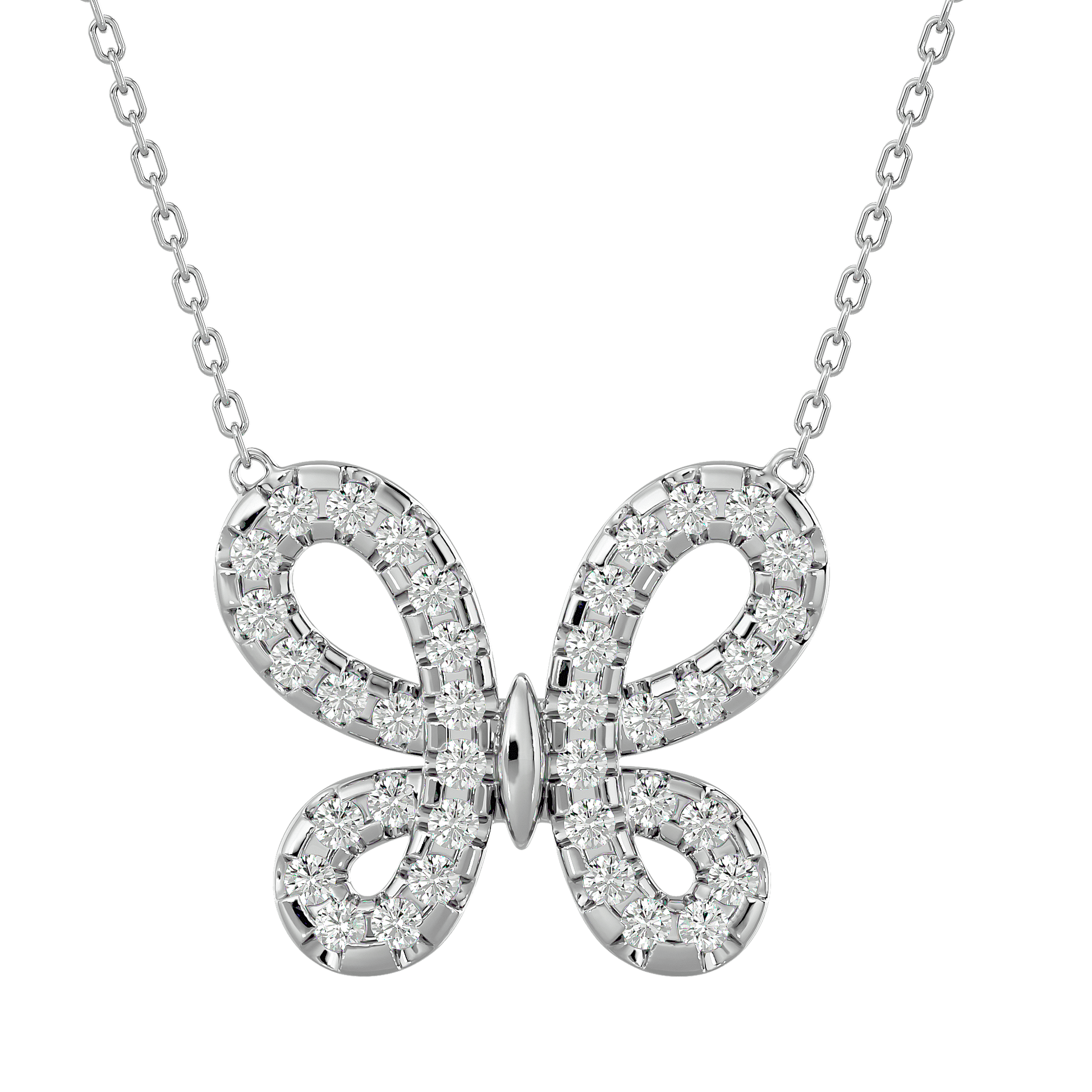 Chrysalis – Diamond Butterfly Pendant — diamond pendant necklace — lab grown diamond and natural diamond — 18k white gold — Carat House
