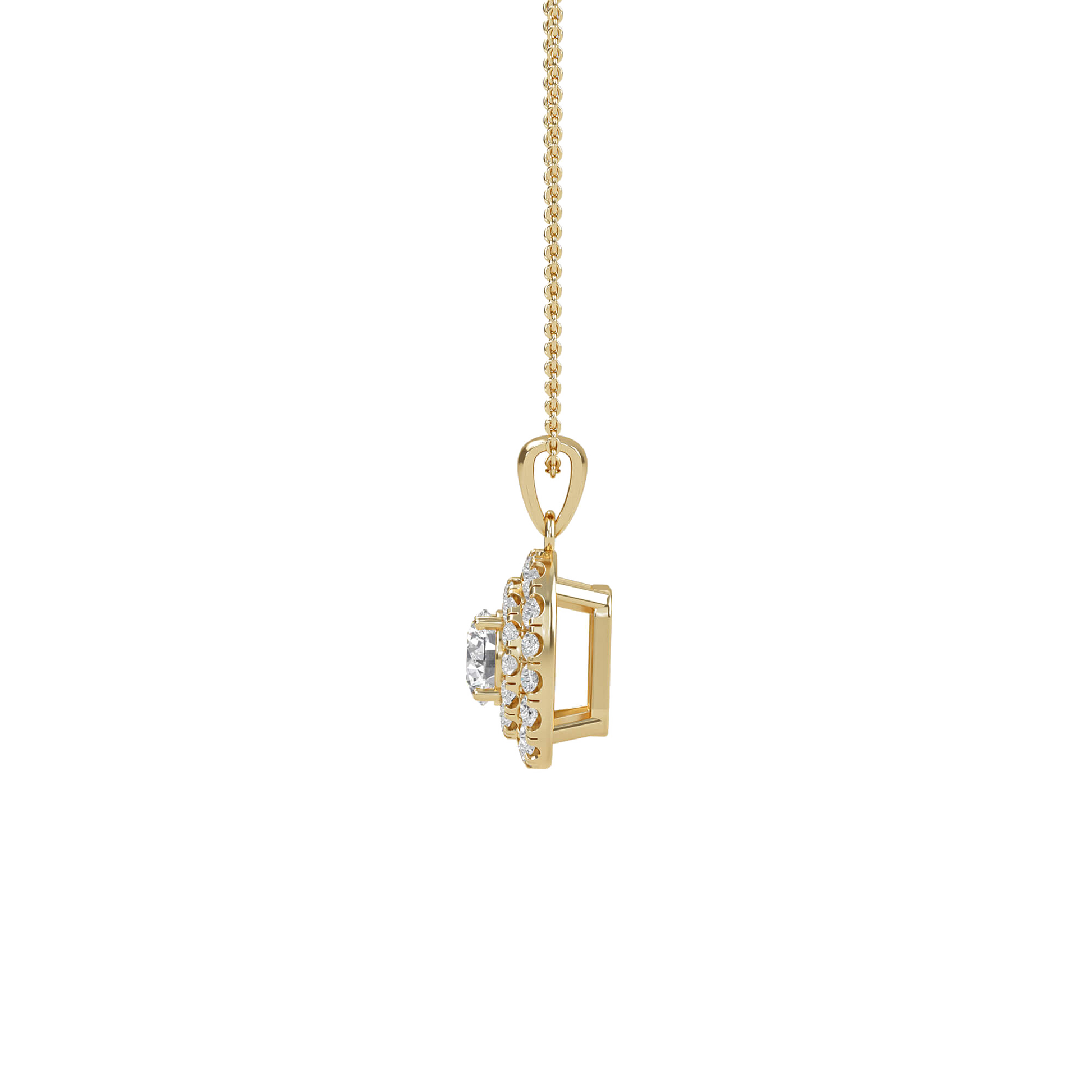 Nina Double Halo Round Diamond Pendant from Carat House Dubai featuring a sparkling round diamond with double halo setting.
