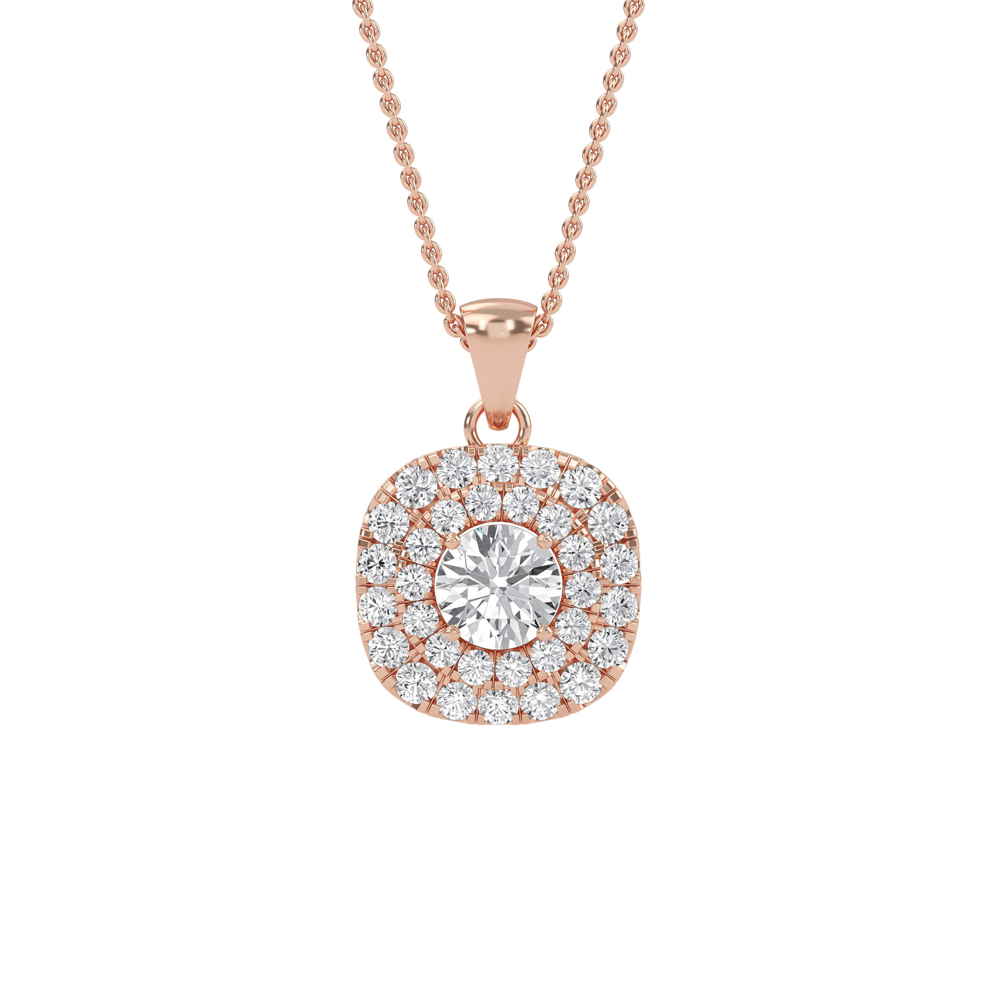 Nina - Double Halo Round Diamond Pendant