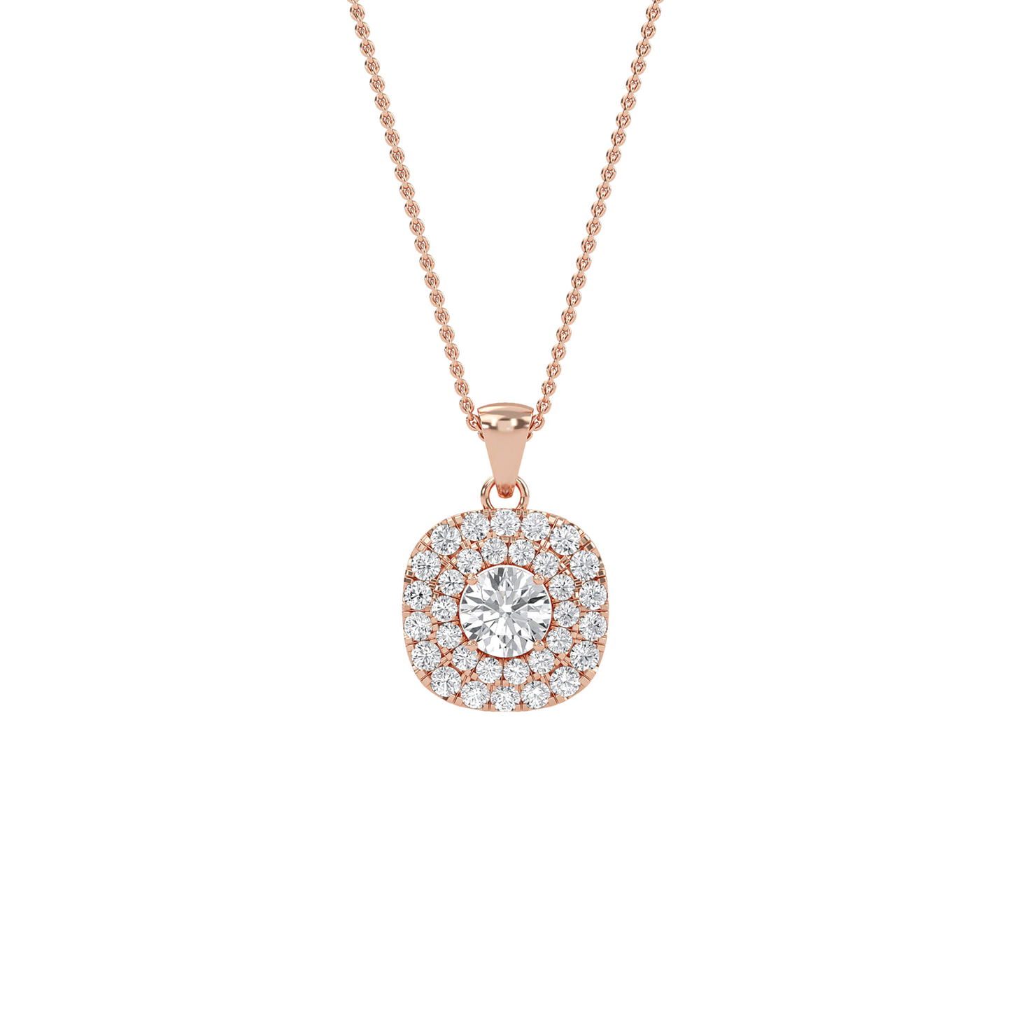 Nina - Double Halo Round Diamond Pendant