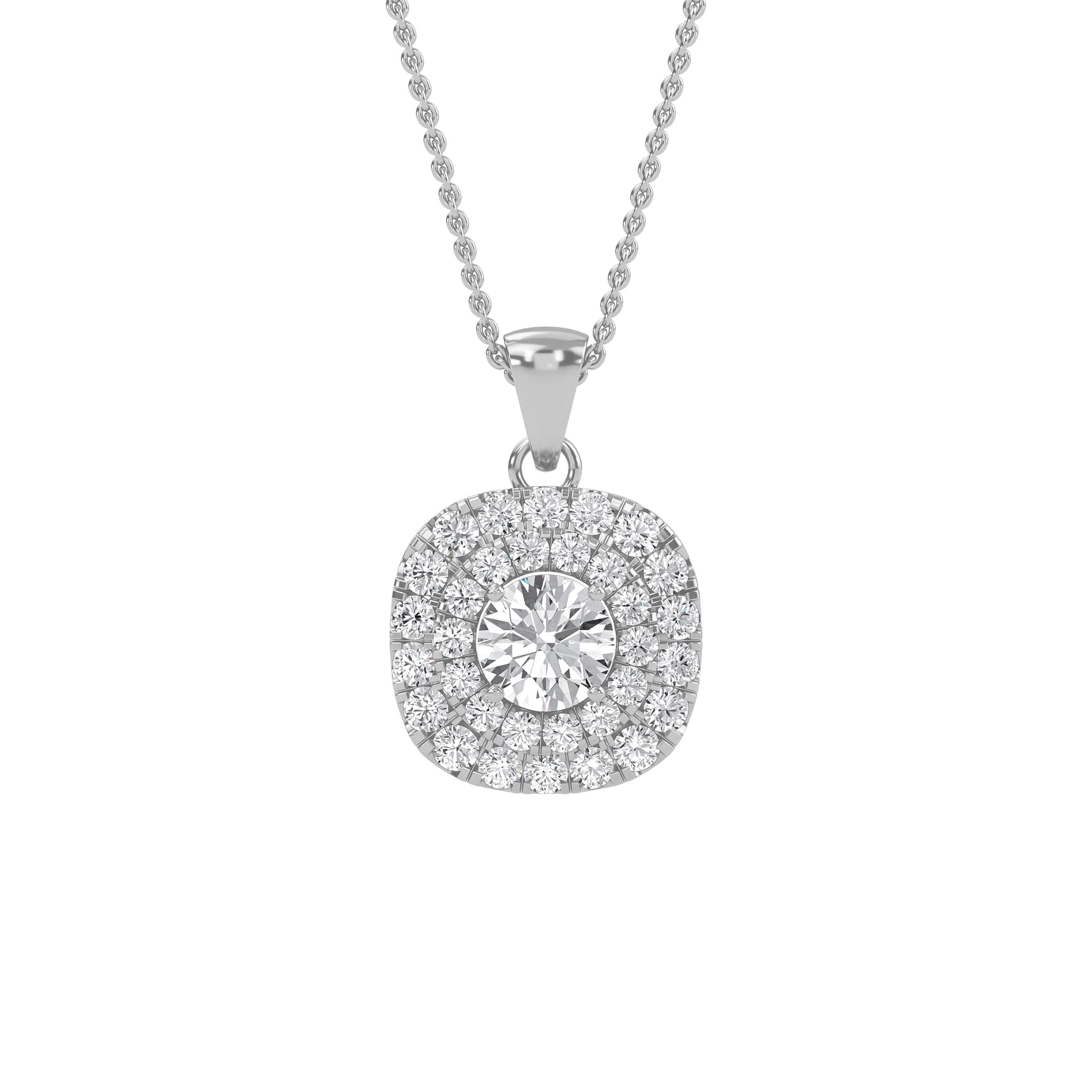 Nina - Double Halo Round Diamond Pendant — diamond pendant necklace — lab grown diamond and natural diamond — 18k white gold — Carat House