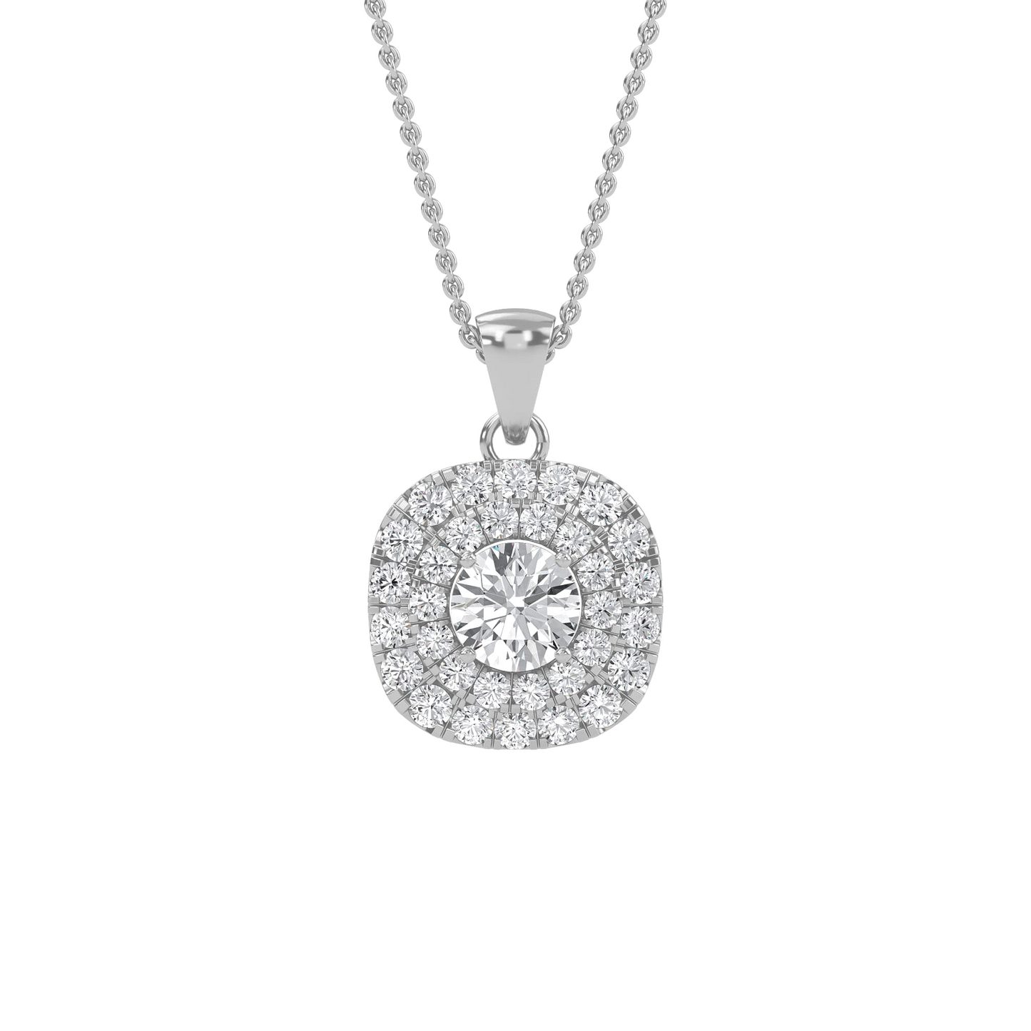 Nina - Double Halo Round Diamond Pendant