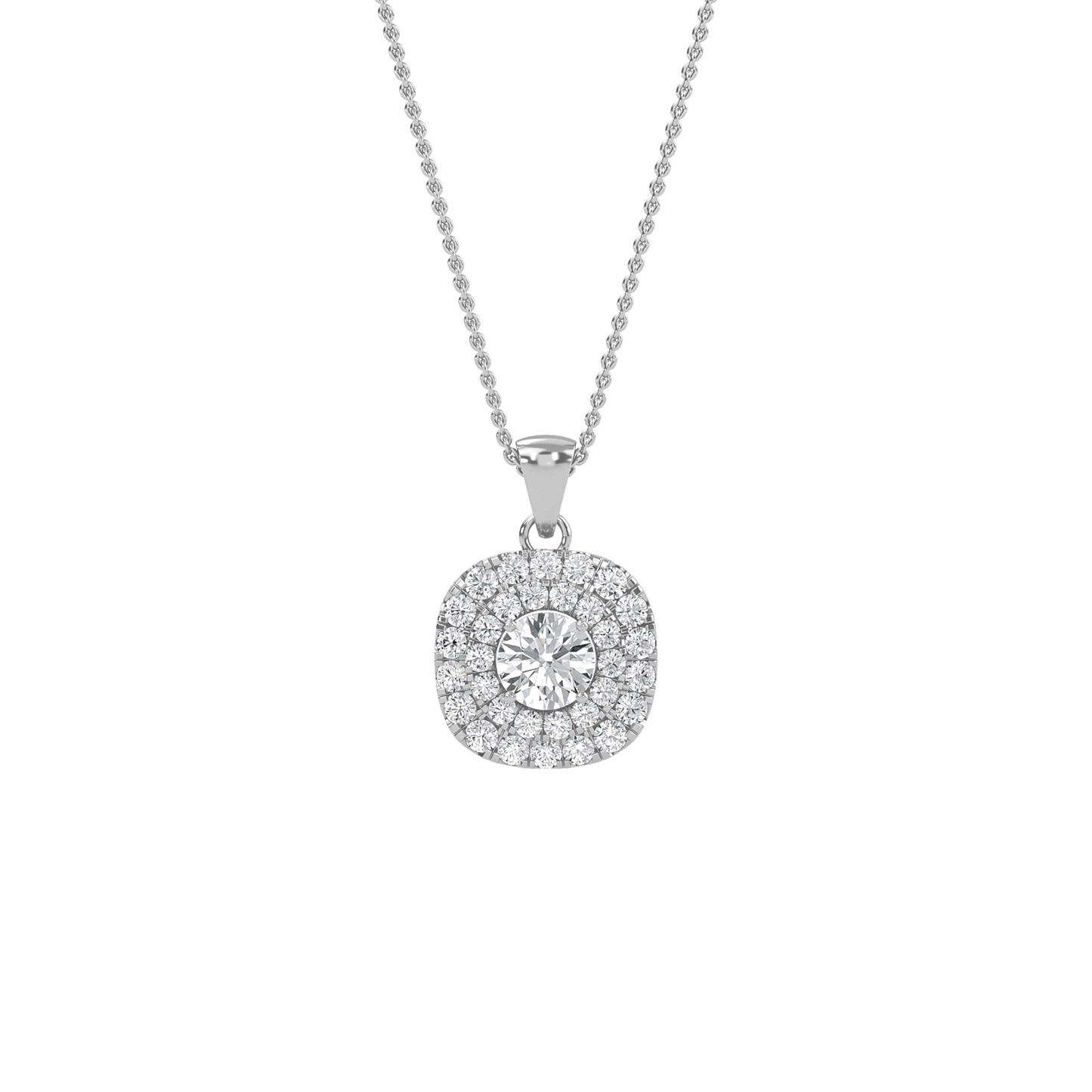 Nina - Double Halo Round Diamond Pendant