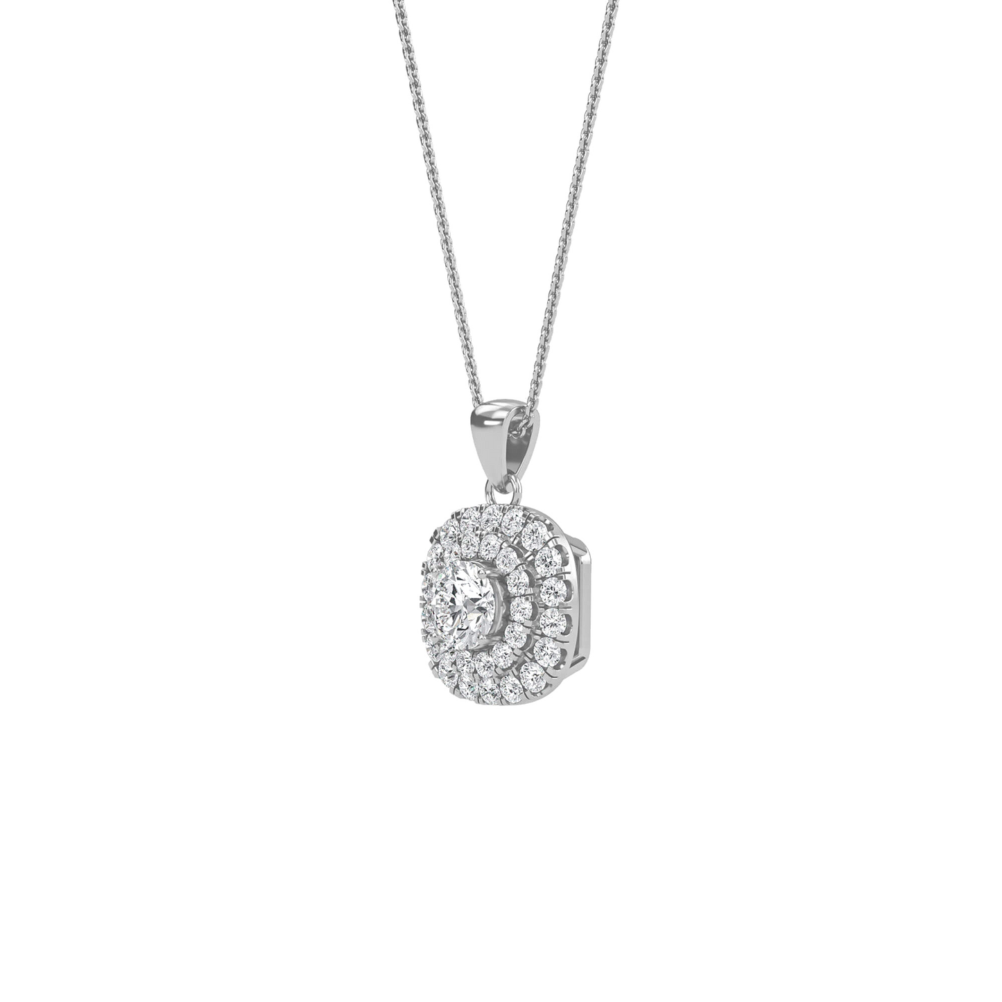 Nina - Double Halo Round Diamond Pendant