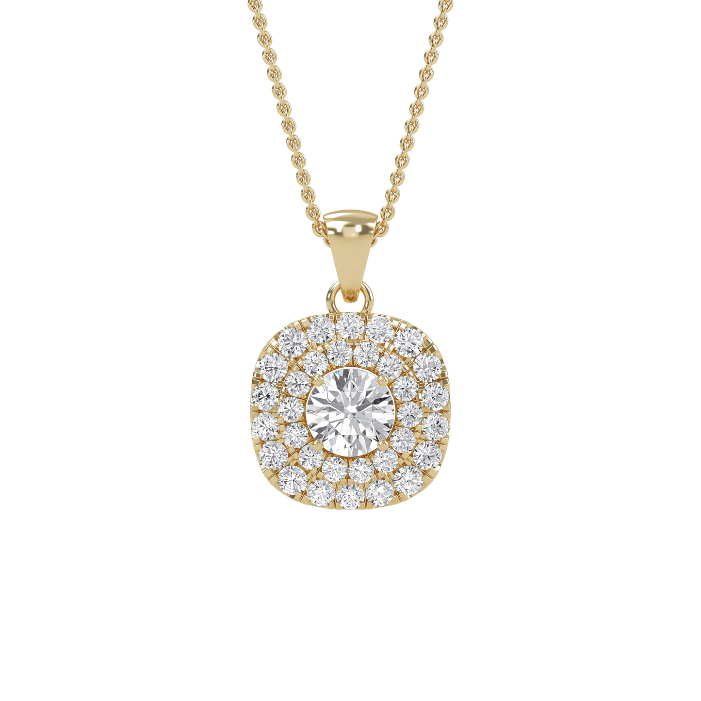 Nina - Double Halo Round Diamond Pendant