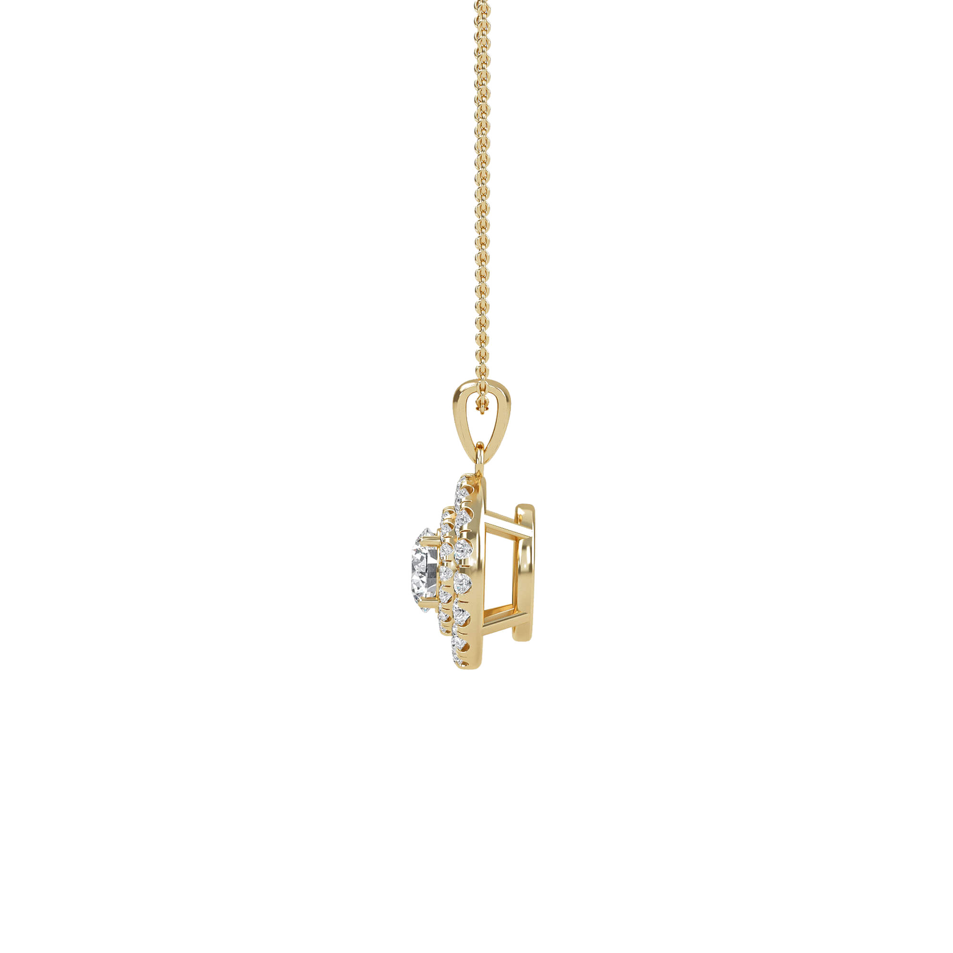 Emily round double halo pendant by Carat House Dubai featuring a sparkling circular design with two halos on a delicate chain.
