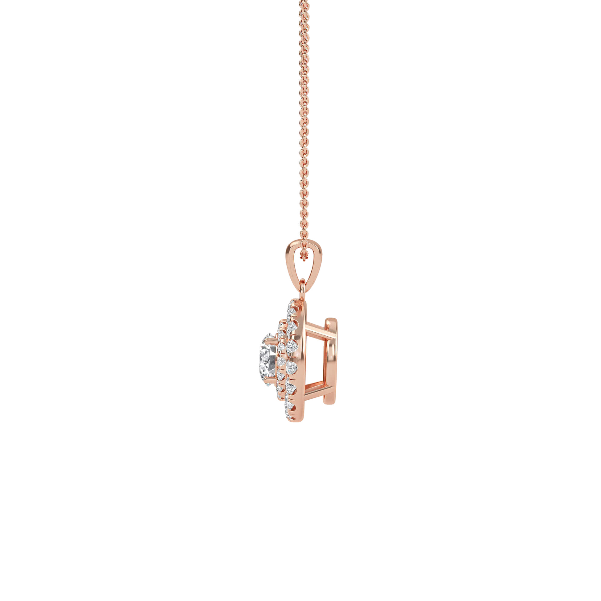 Emily round double halo pendant by Carat House Dubai featuring a sparkling pendant with two elegant halos.