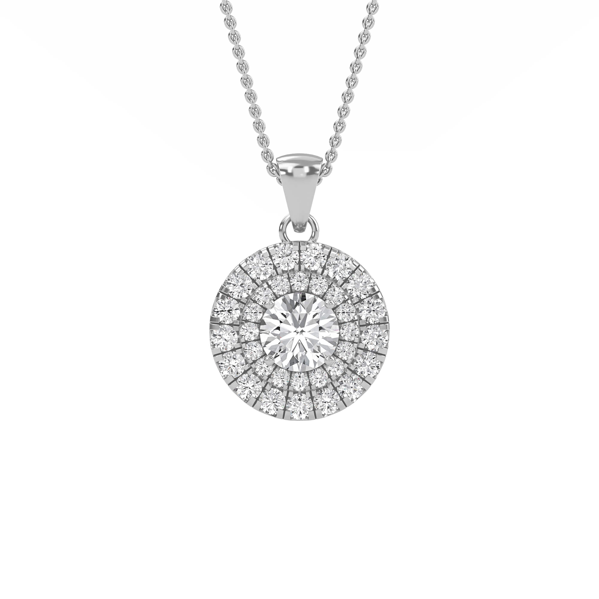 Emily - Round Double Halo Pendant — diamond pendant necklace — lab grown diamond and natural diamond — 18k white gold — Carat House