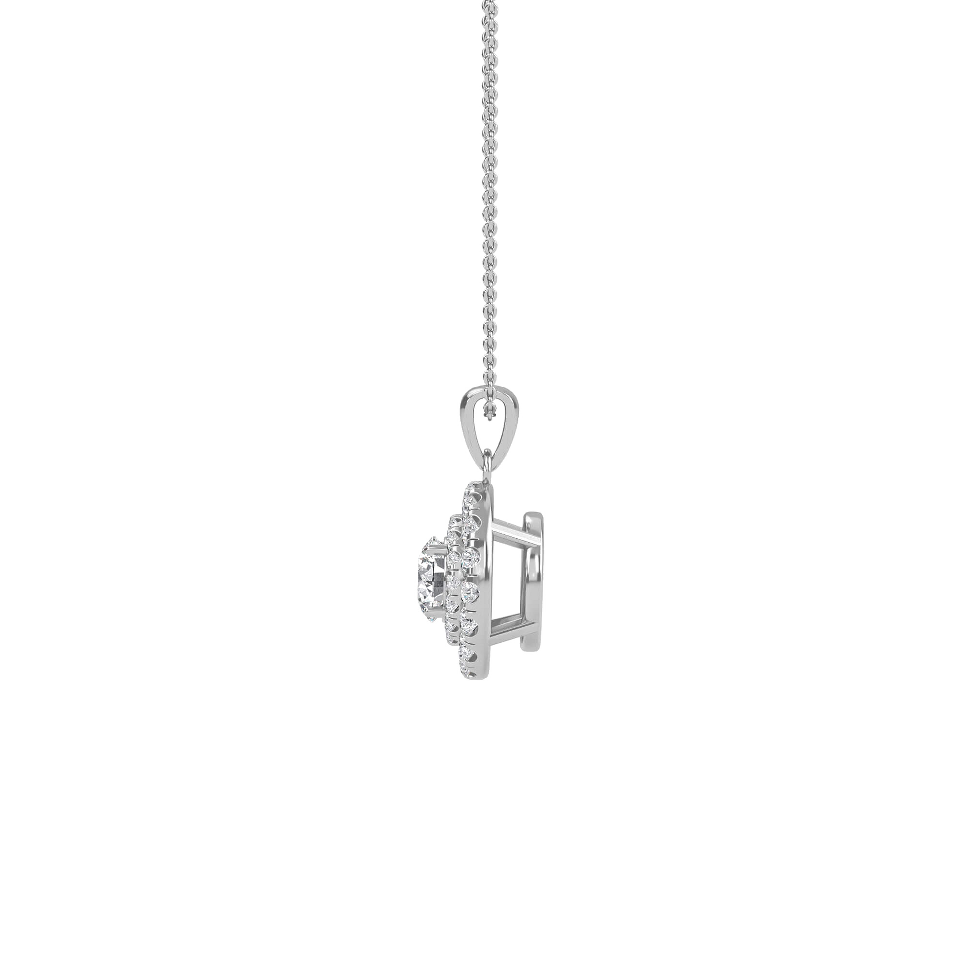 Emily round double halo pendant by Carat House Dubai featuring a sparkling double halo design in silver or gold.