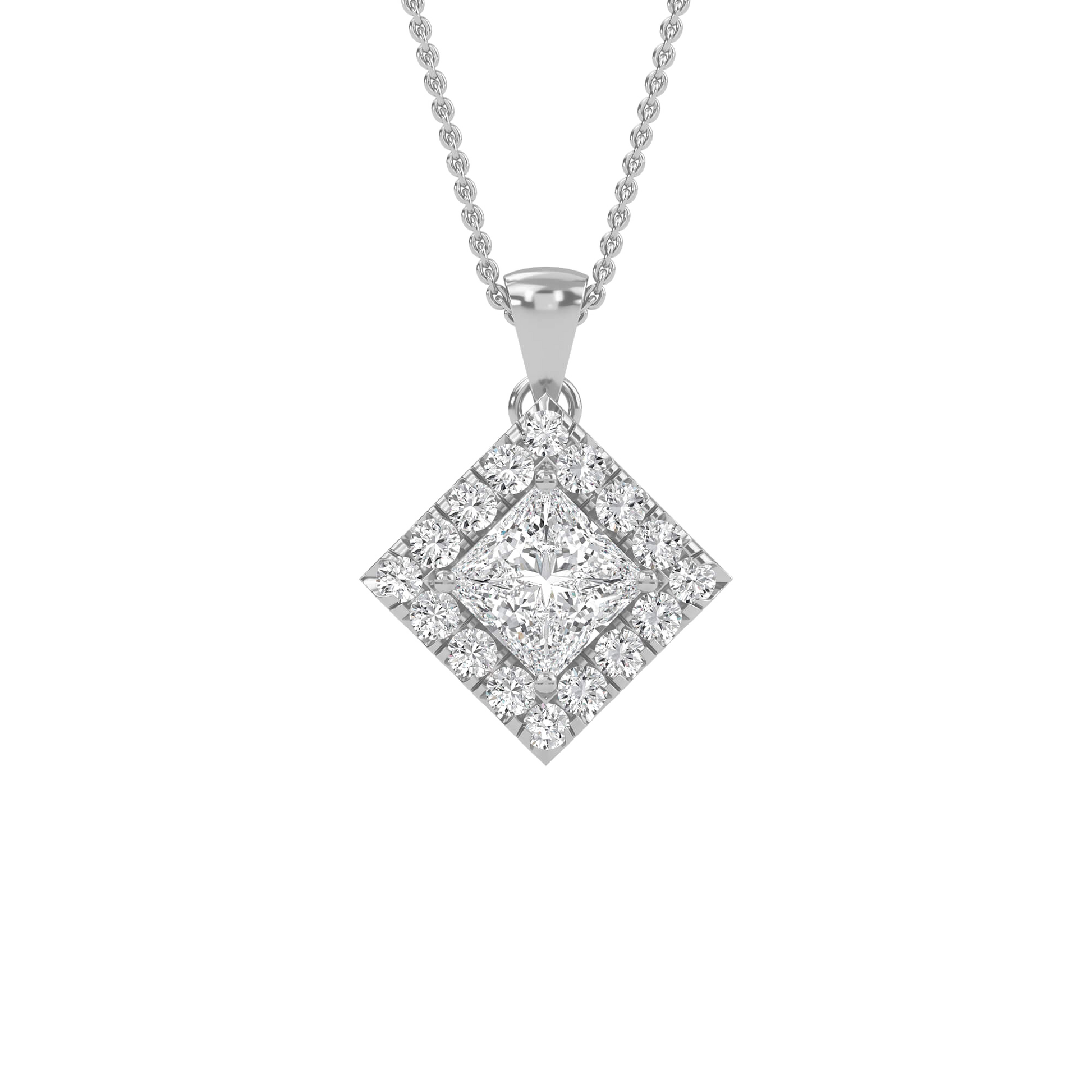 Emma – Princess-Cut Diamond Halo Pendant — diamond pendant necklace — lab grown diamond and natural diamond — 18k white gold — Carat House