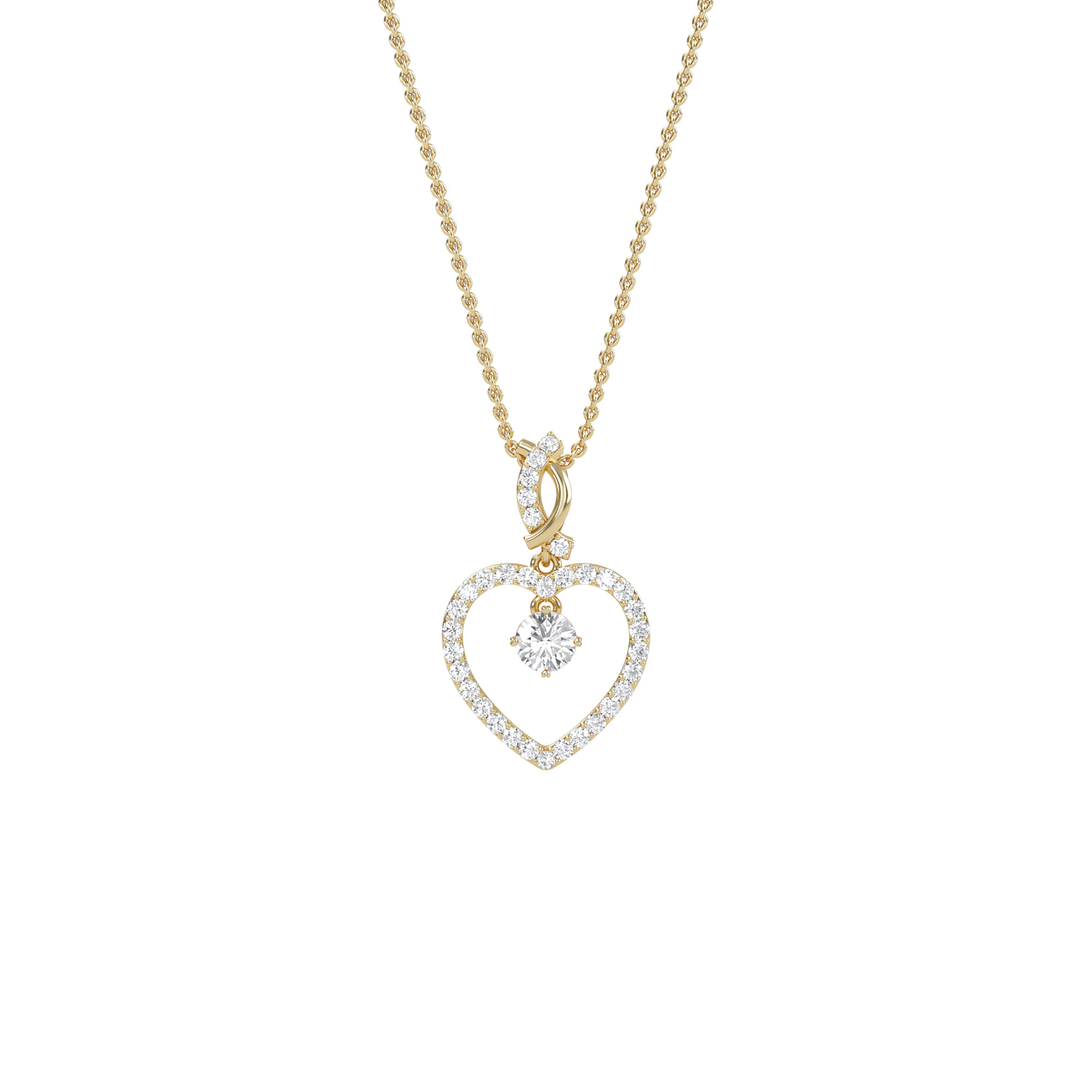 Ida solitaire heart pendant by Carat House Dubai featuring pavé detailing and a central sparkling gemstone.