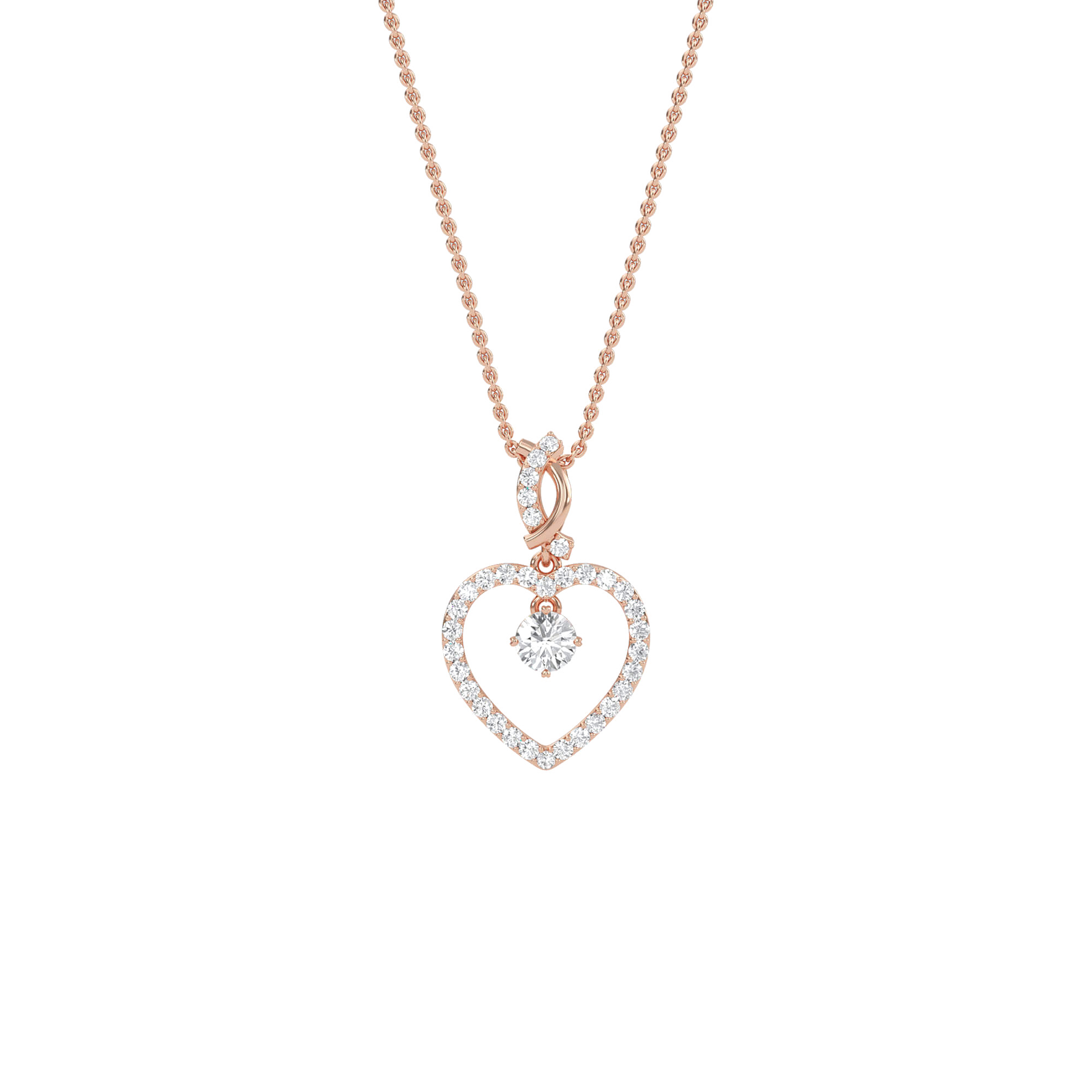 Ida solitaire heart pendant with pavé detailing from Carat House Dubai, showcasing a delicate gold heart pendant with sparkling stones.