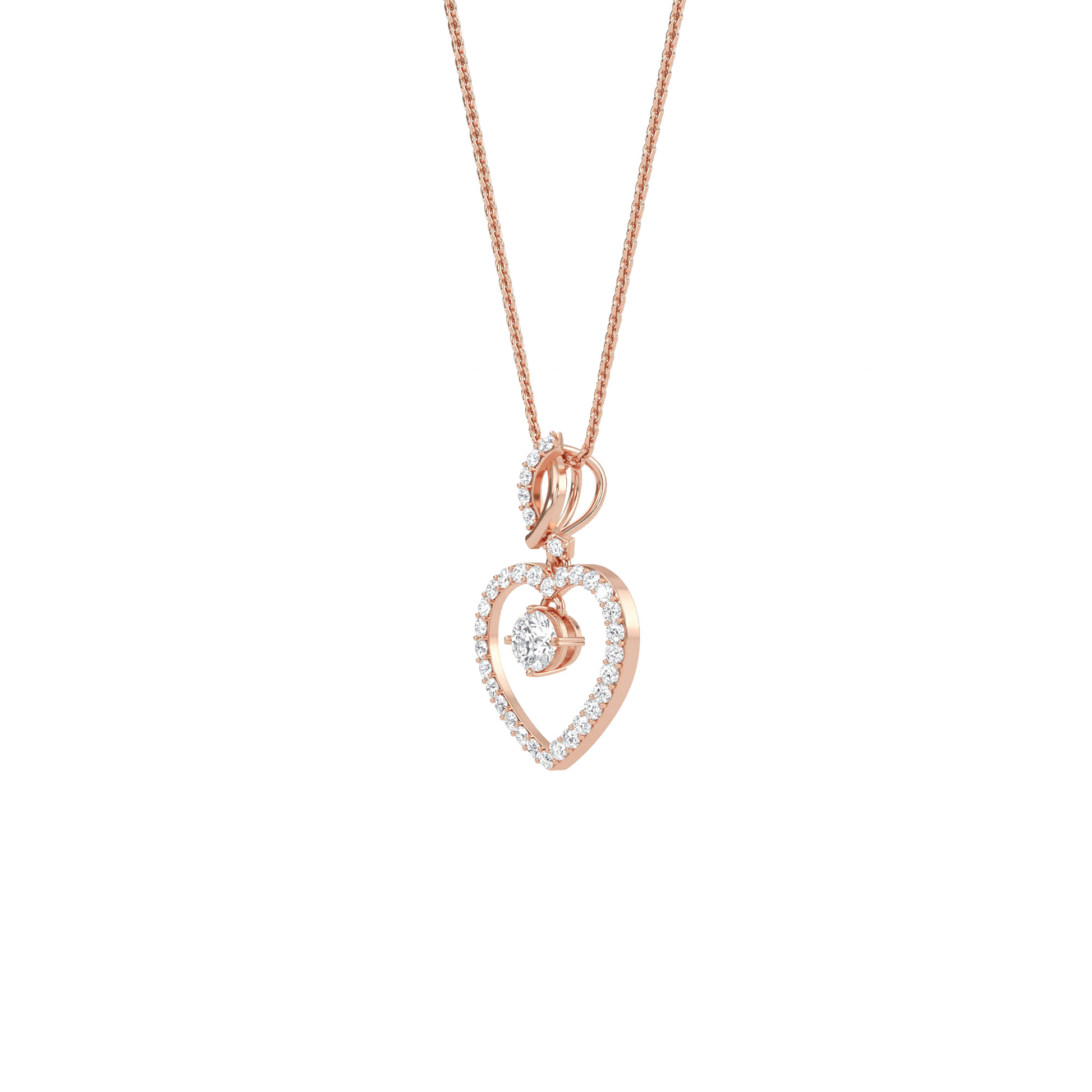 Ida solitaire heart pendant with pavé detailing from Carat House Dubai, showcasing a elegant silver heart necklace with sparkling accents.