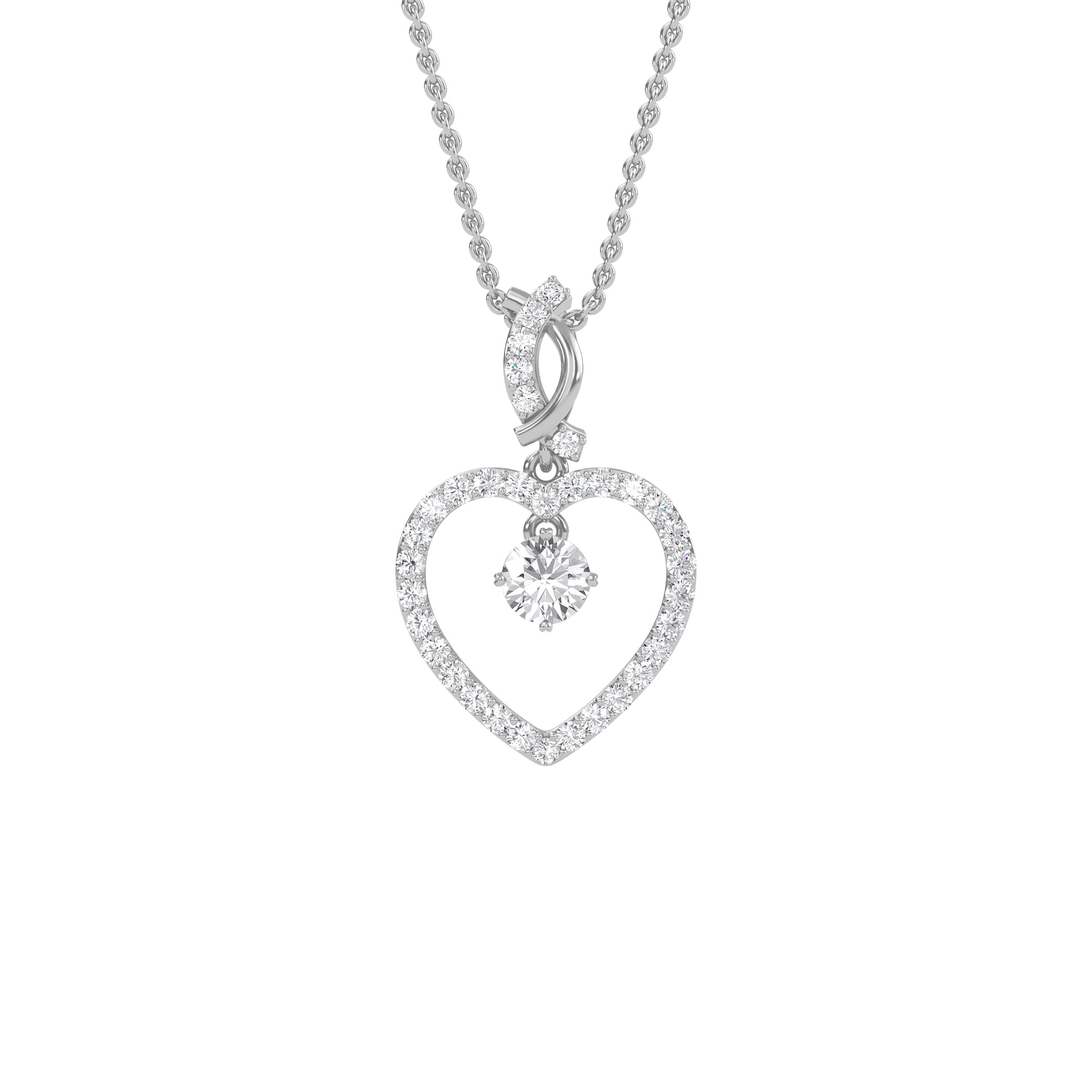 Ida – Solitaire Heart Pendant with Pavé Detailing — diamond pendant necklace — pave — lab grown diamond and natural diamond — 18k white gold — Carat House