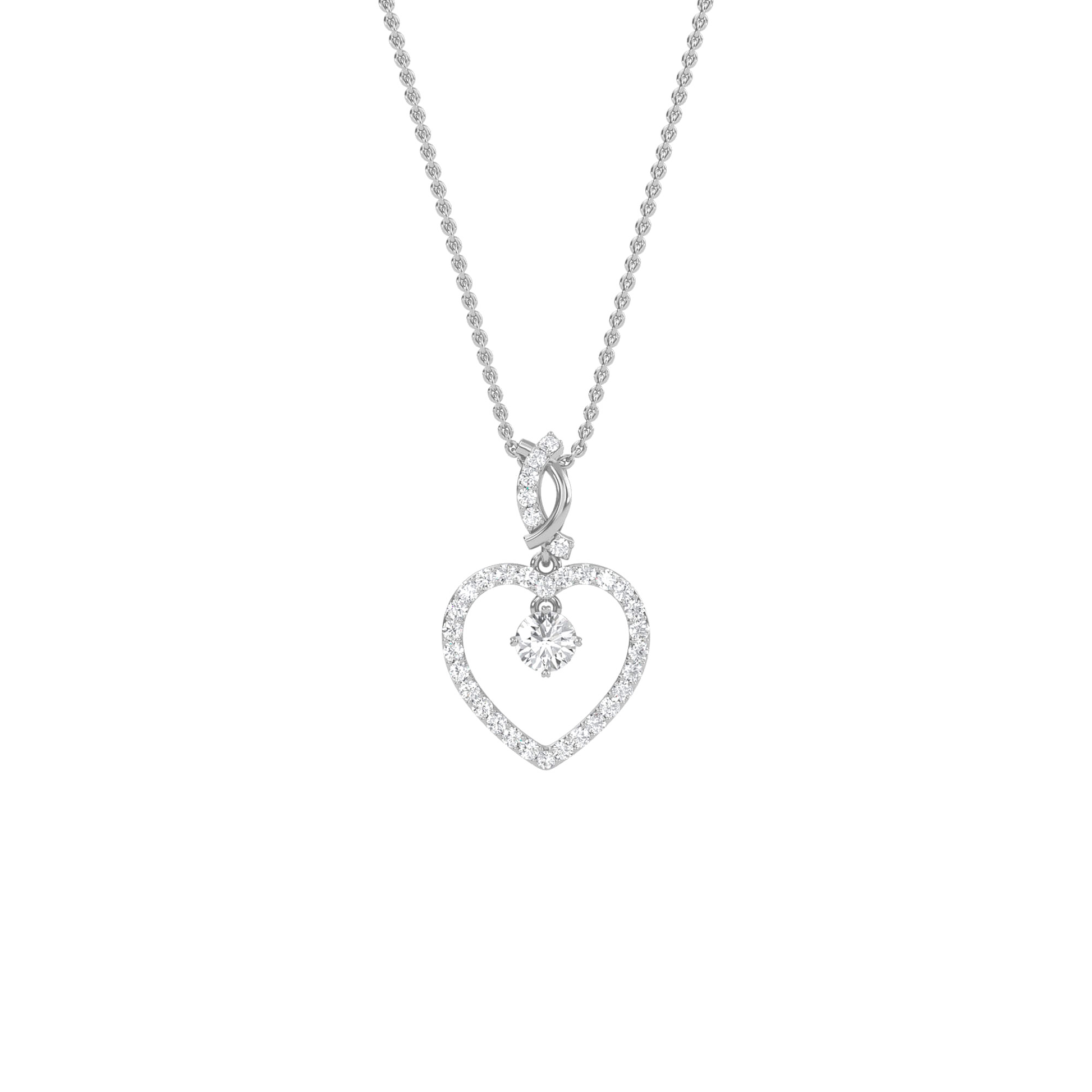 Ida solitaire heart pendant with pavé detailing from Carat House Dubai, featuring a sparkling gemstone and intricate metalwork.