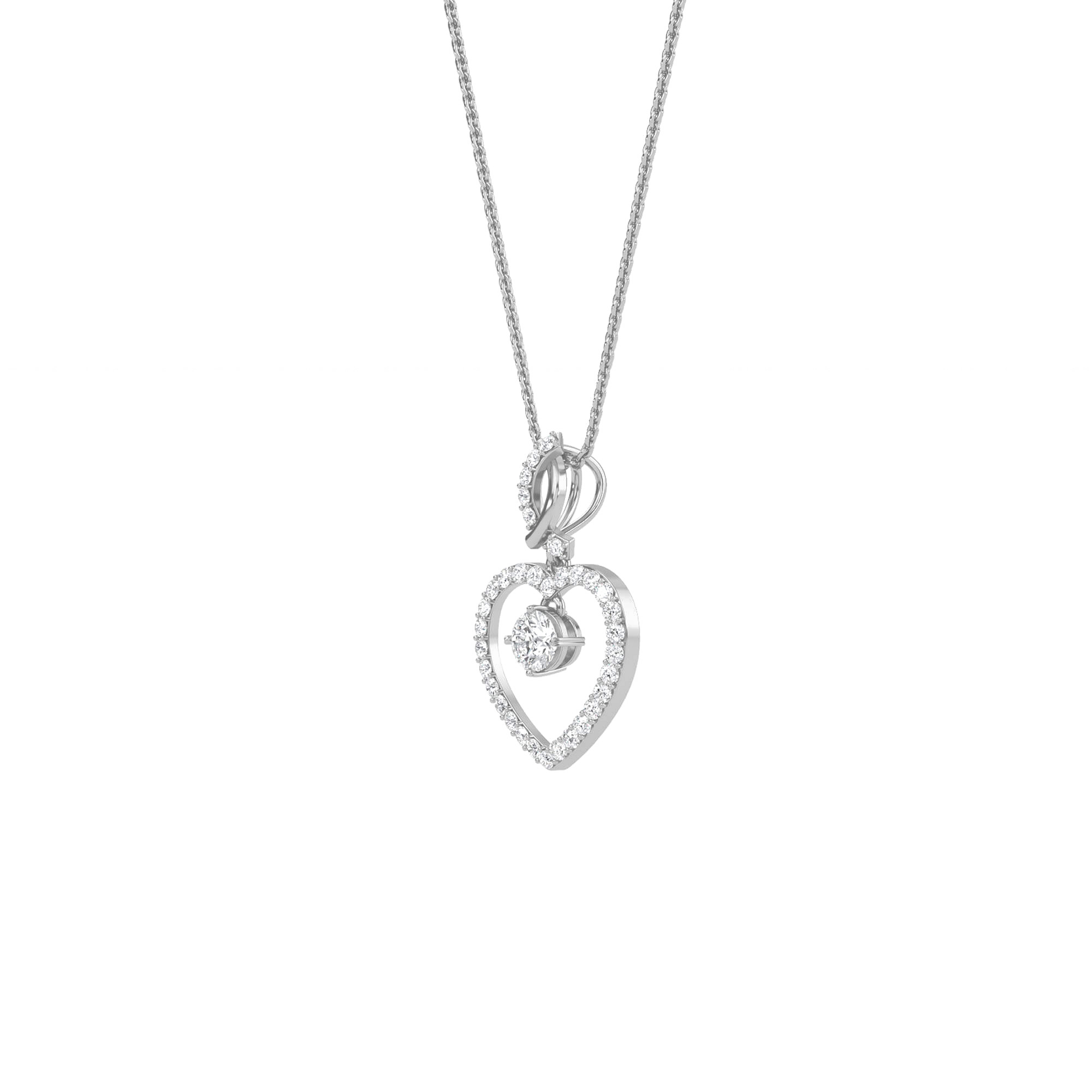 Ida solitaire heart pendant with pavé diamond detailing, crafted by Carat House Dubai, featuring a delicate and elegant design.