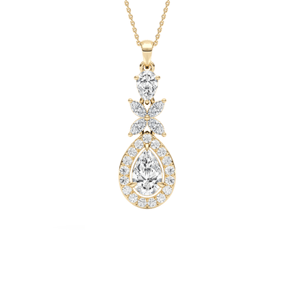 Julie – Pear-Cut Halo Drop Pendant with Marquise Flower Motif