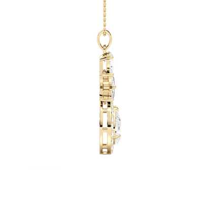 Julie – Pear-Cut Halo Drop Pendant with Marquise Flower Motif