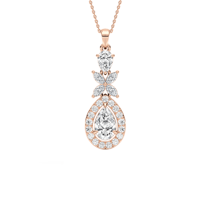 Julie – Pear-Cut Halo Drop Pendant with Marquise Flower Motif