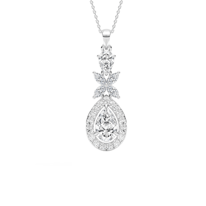 Julie – Pear-Cut Halo Drop Pendant with Marquise Flower Motif