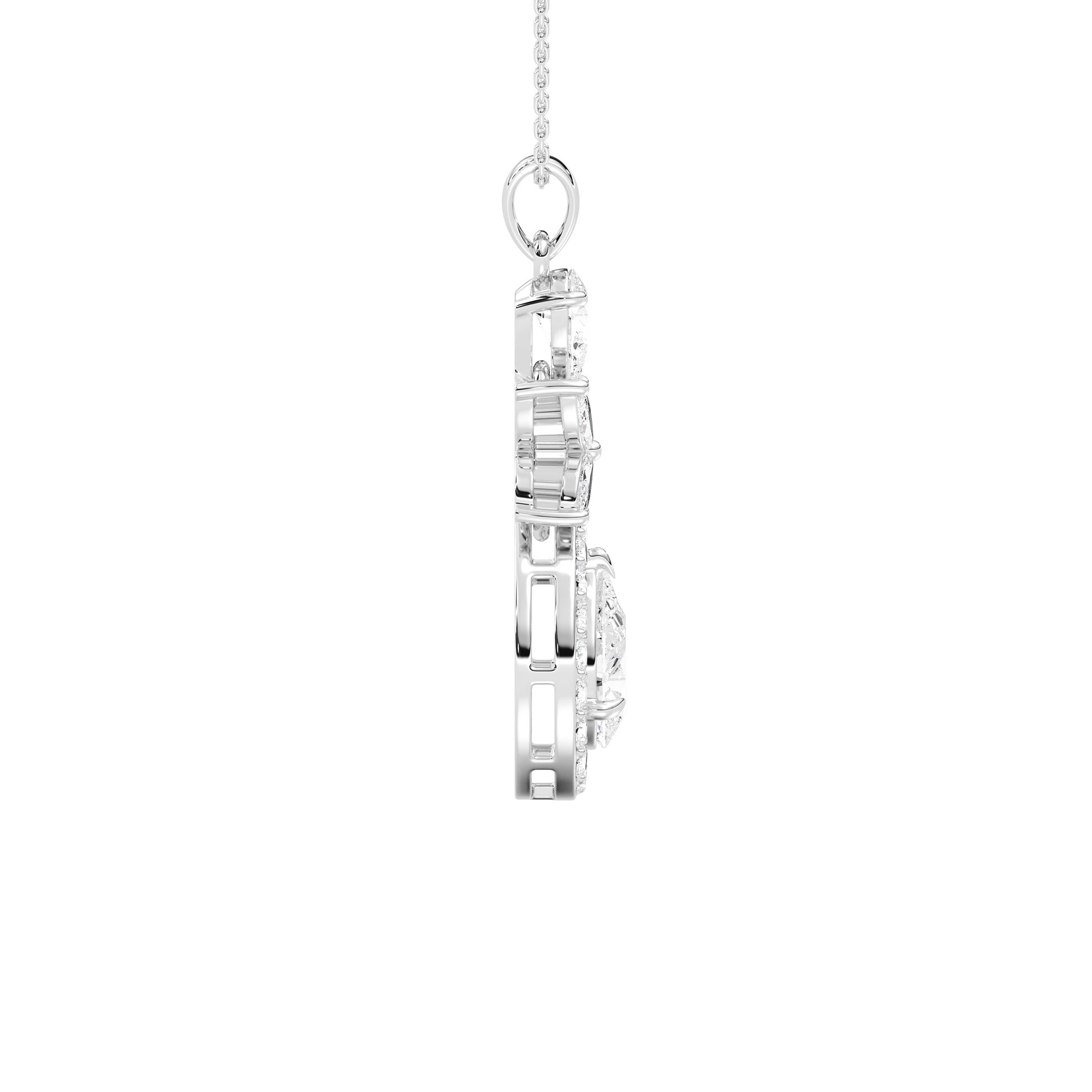 Pear-cut halo drop pendant with marquise flower motif by Carat House Dubai, featuring elegant jewelry design.