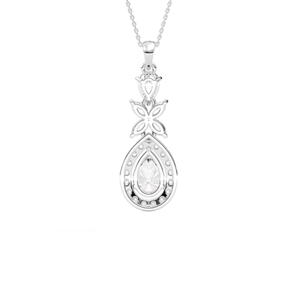 Julie – Pear-Cut Halo Drop Pendant with Marquise Flower Motif