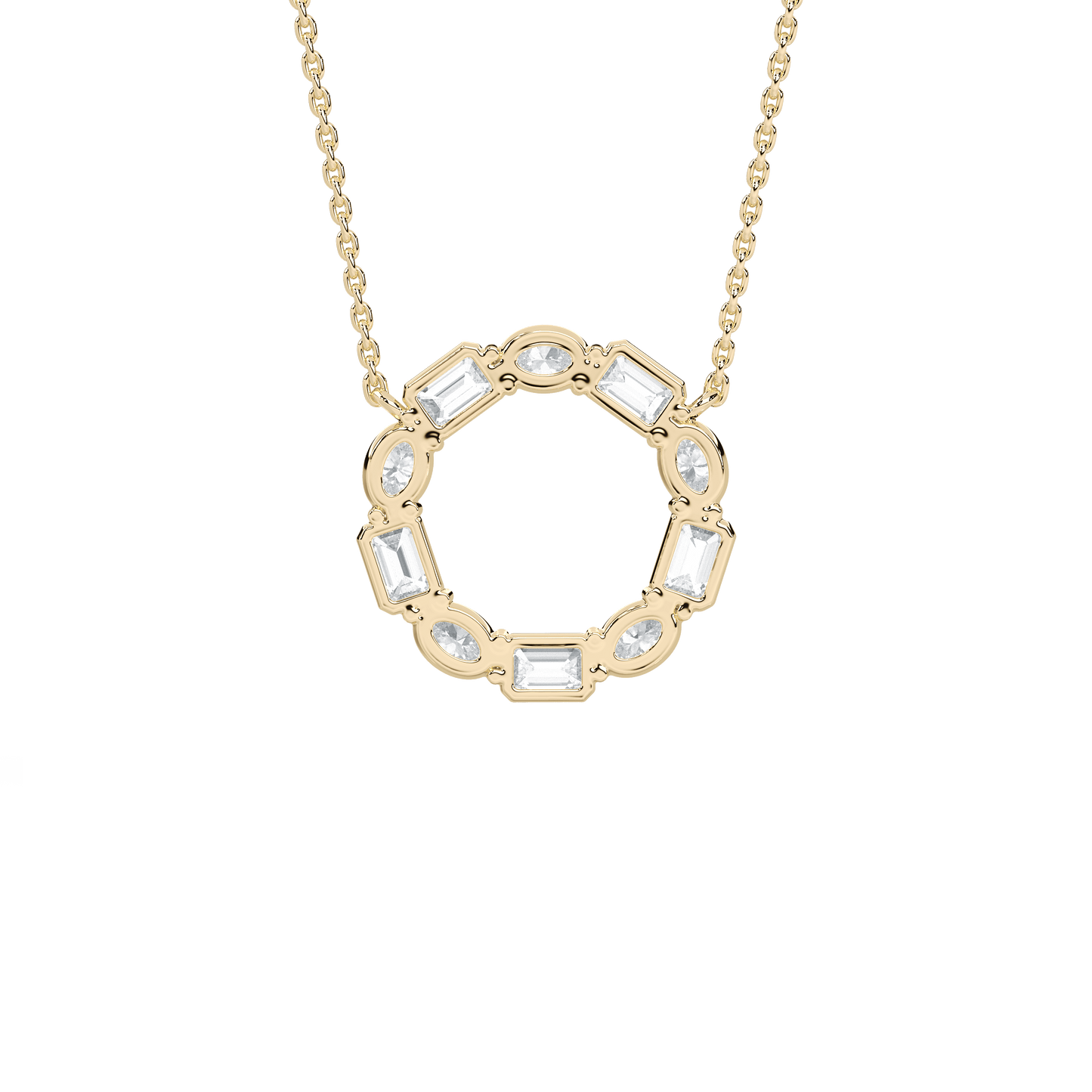 Kari – Alternating Oval and Emerald-Cut Diamond Circle Pendant