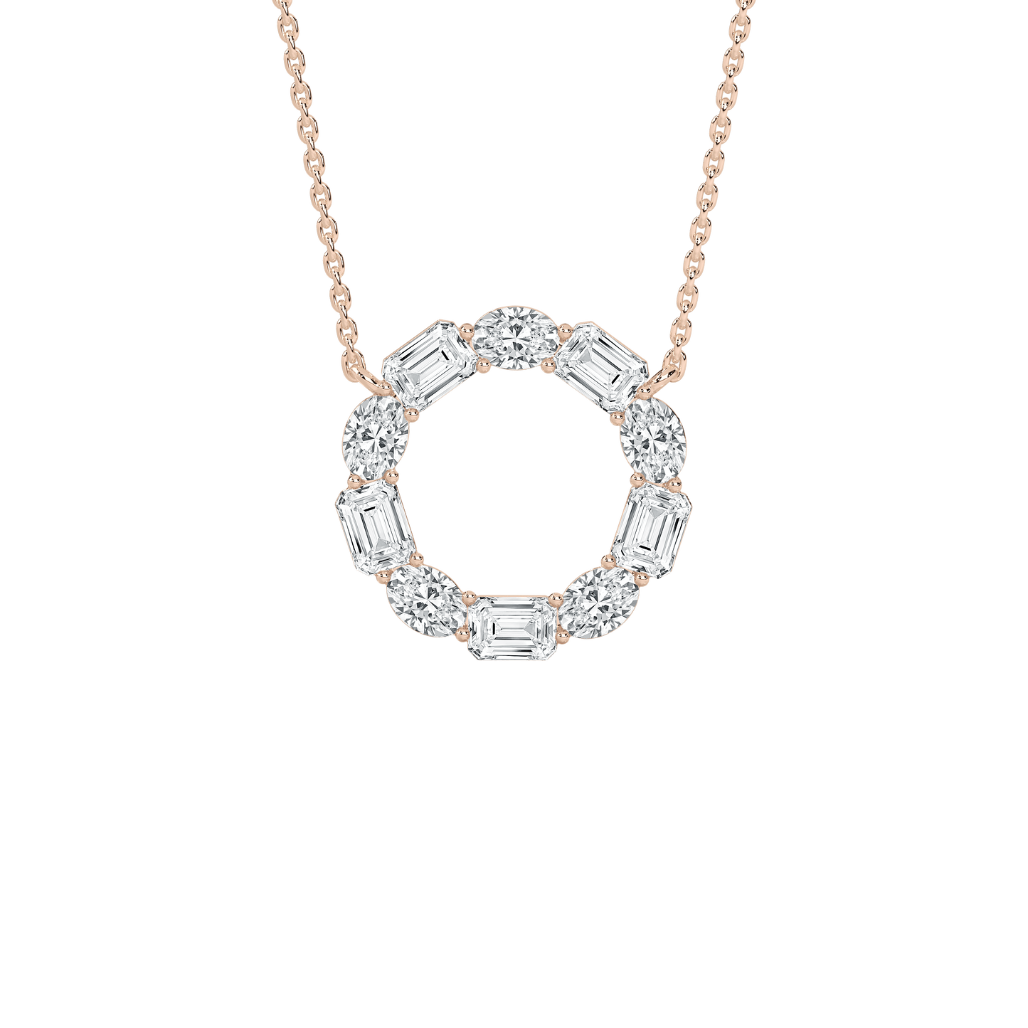 Kari – Alternating Oval and Emerald-Cut Diamond Circle Pendant