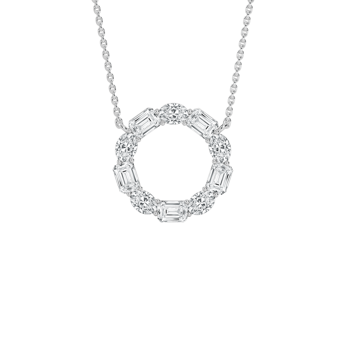 Kari – Alternating Oval and Emerald-Cut Diamond Circle Pendant