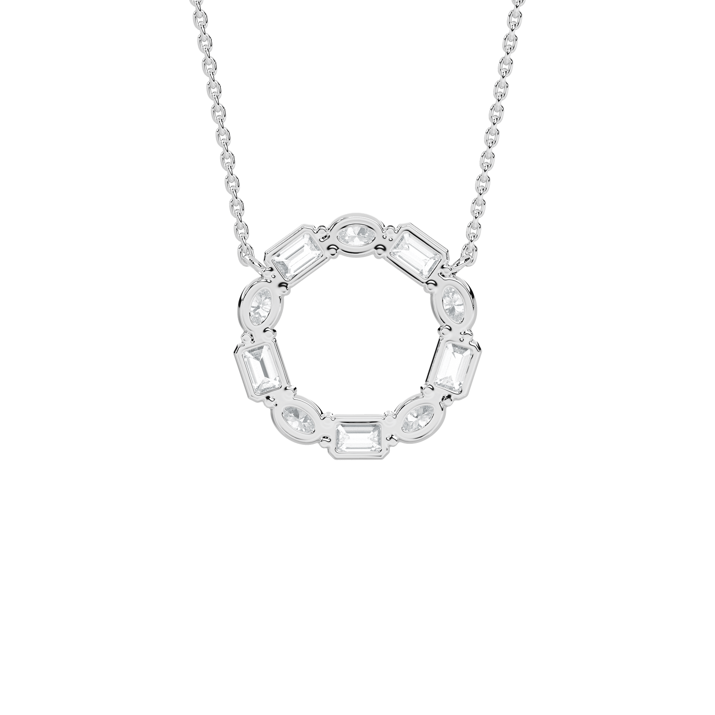 Kari – Alternating Oval and Emerald-Cut Diamond Circle Pendant