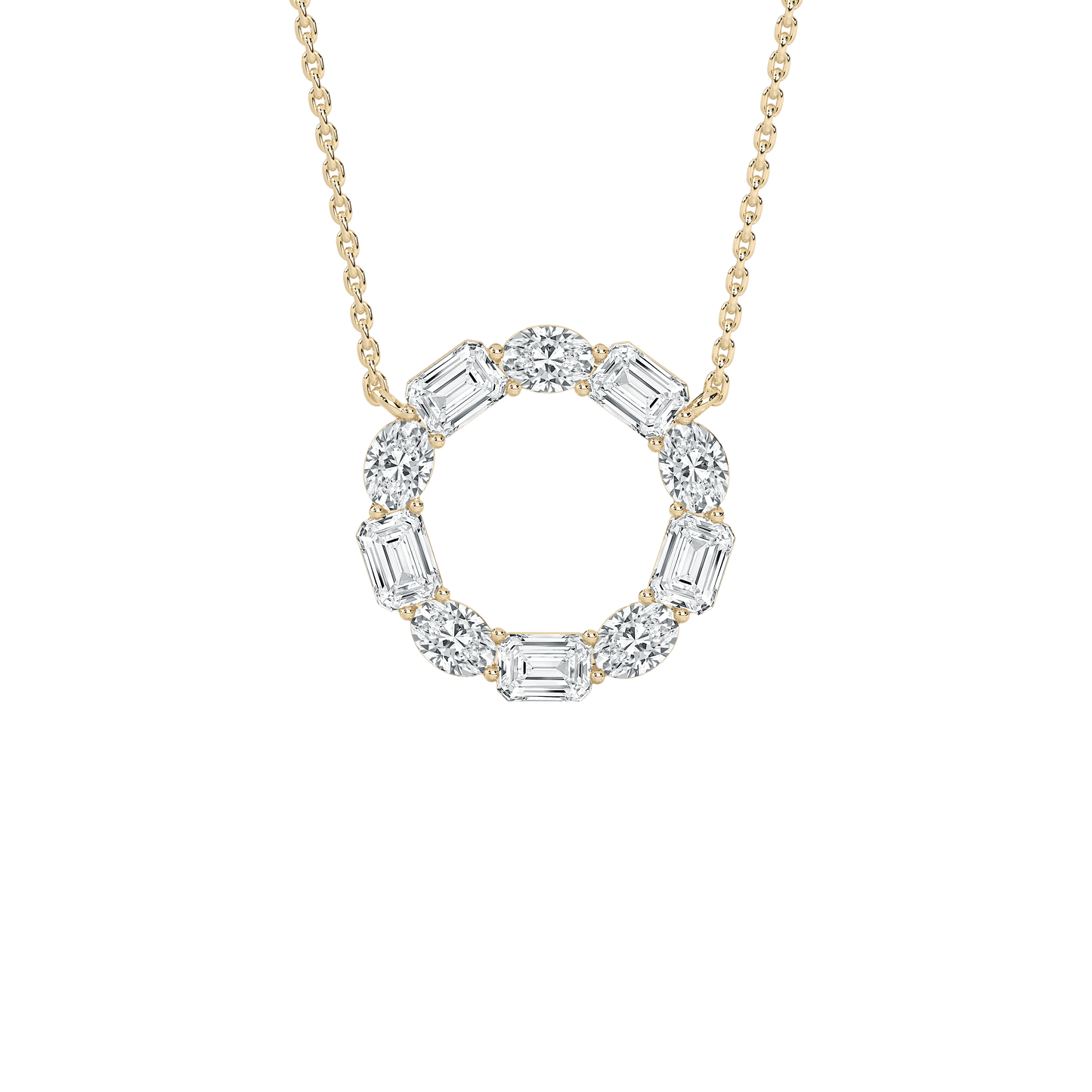 Kari – Alternating Oval and Emerald-Cut Diamond Circle Pendant