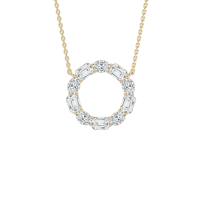 Kari – Alternating Oval and Emerald-Cut Diamond Circle Pendant