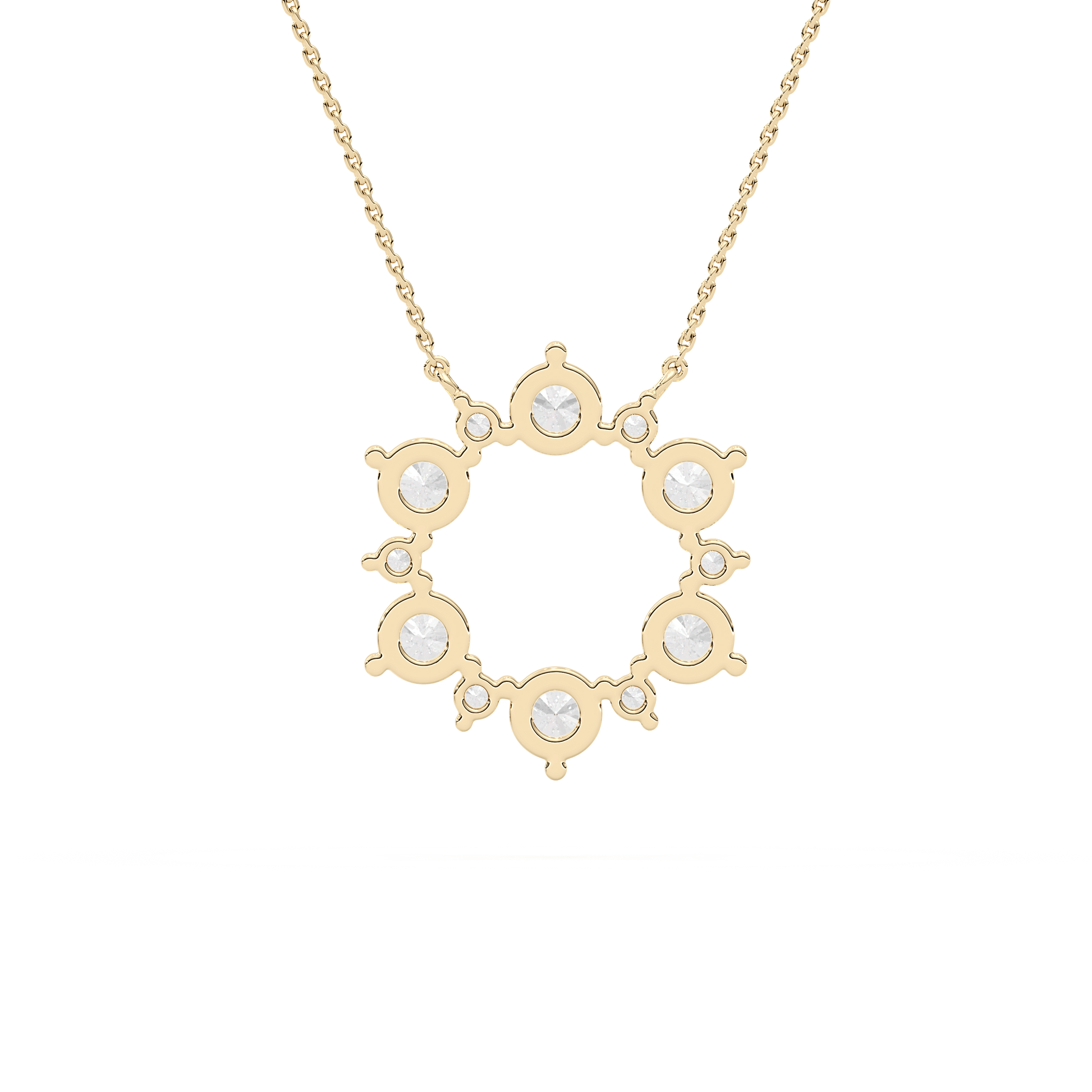 Kira round diamond circle pendant by Carat House Dubai, showcasing a sparkling diamond circle on a delicate chain.