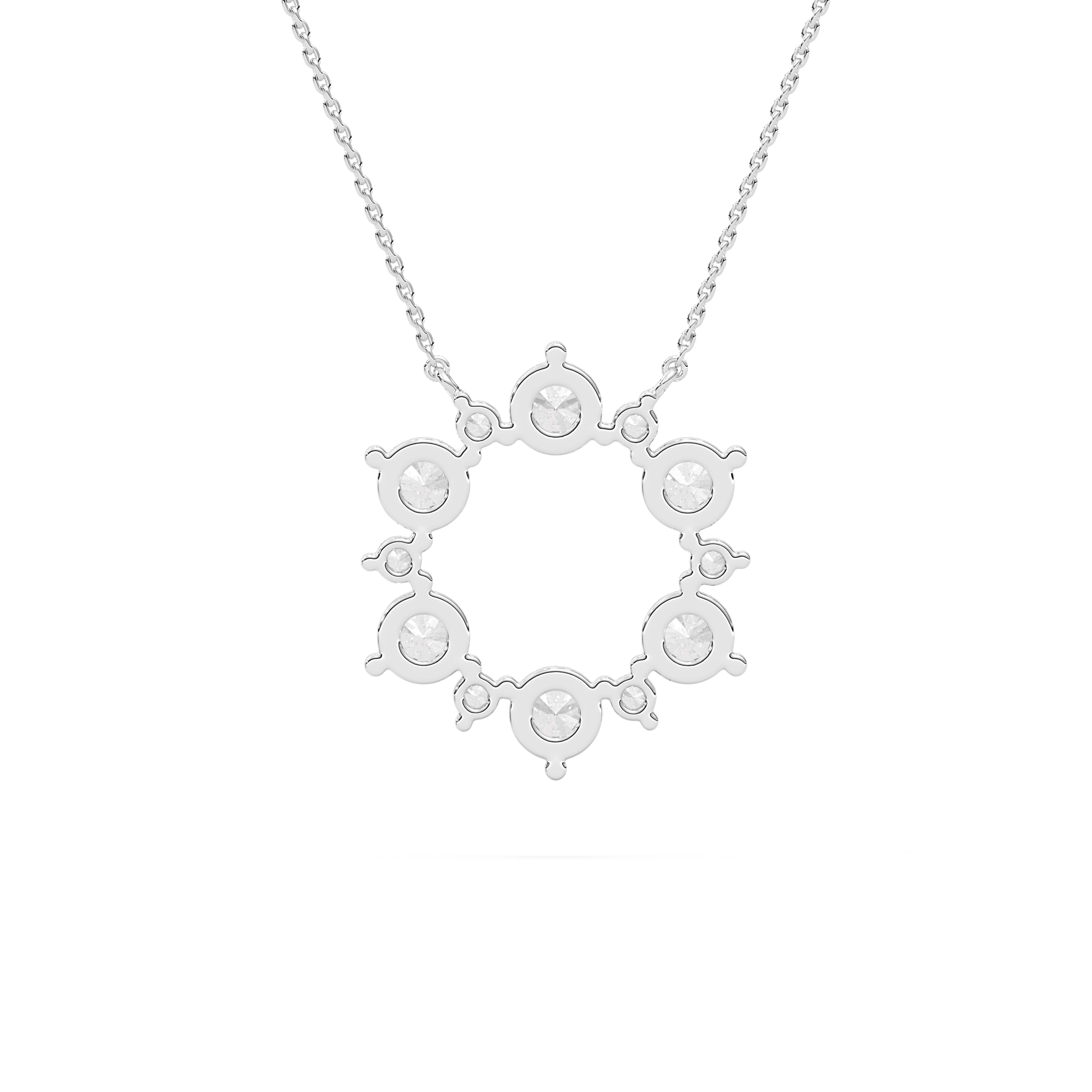 Kira round diamond circle pendant by Carat House Dubai, showcasing a sparkling diamond pendant with a delicate gold chain.