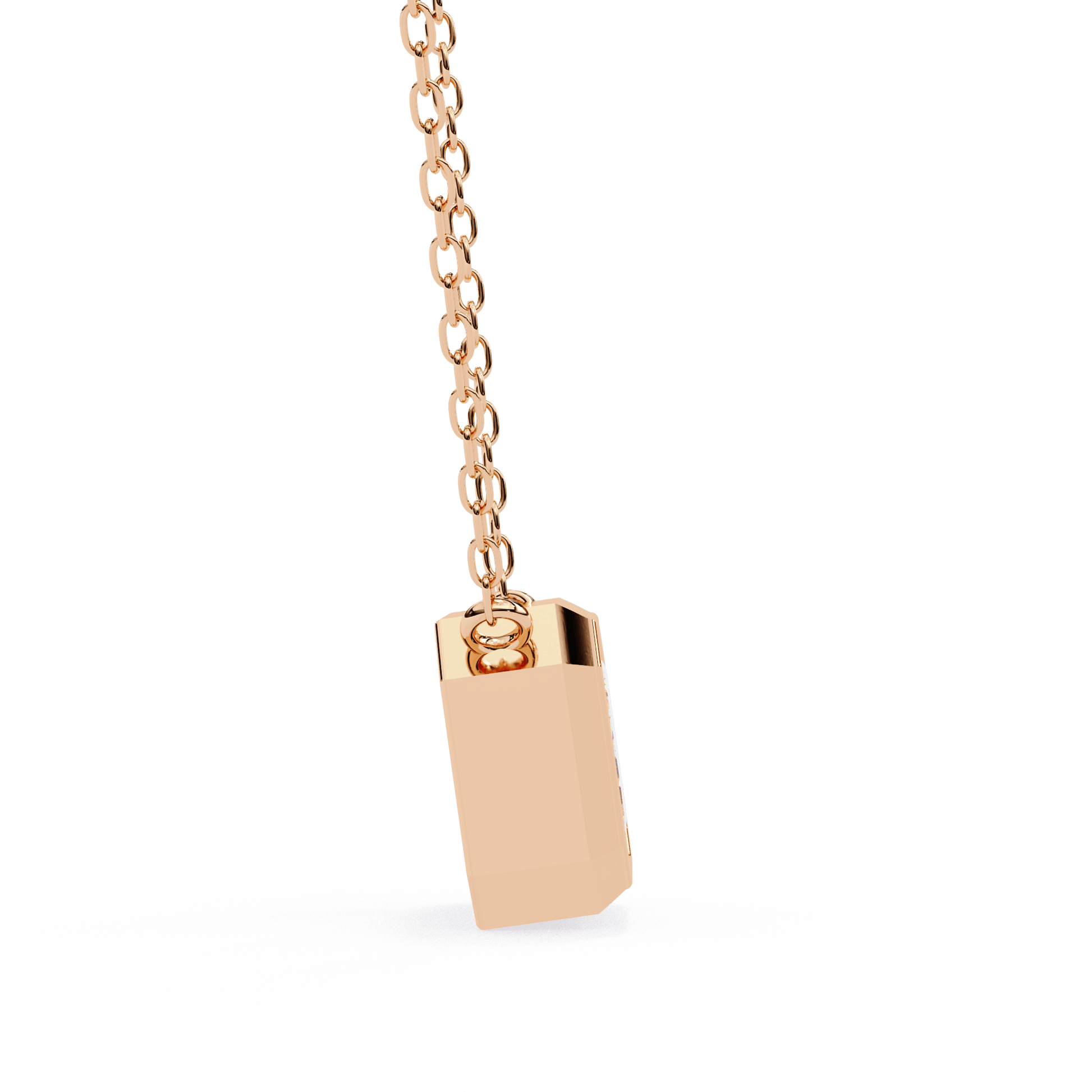 Dana bezel-set emerald-cut diamond solitaire pendant by Carat House Dubai, showcasing a sleek, elegant diamond pendant on a delicate chain.