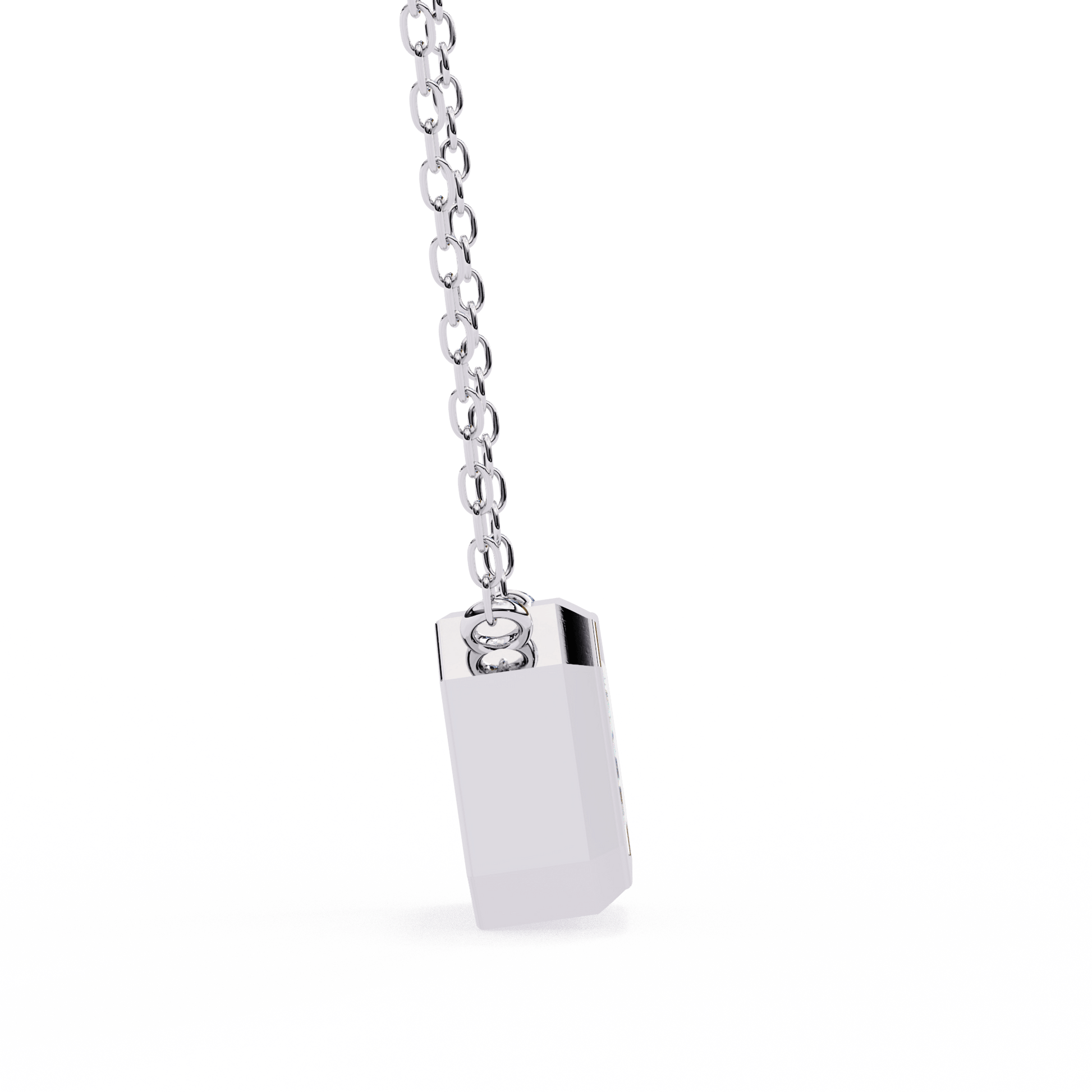 Dana bezel-set emerald-cut diamond solitaire pendant by Carat House Dubai, featuring a sparkling diamond on a sleek chain.