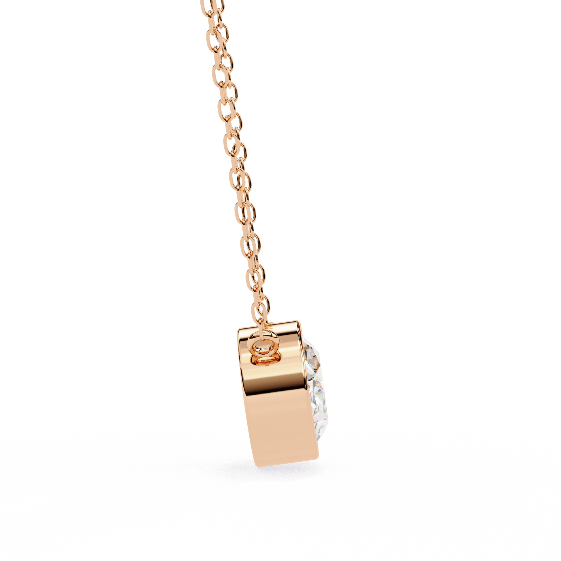 Darlene bezel-set oval-cut diamond solitaire pendant by Carat House Dubai, featuring a sparkling diamond on a delicate chain.