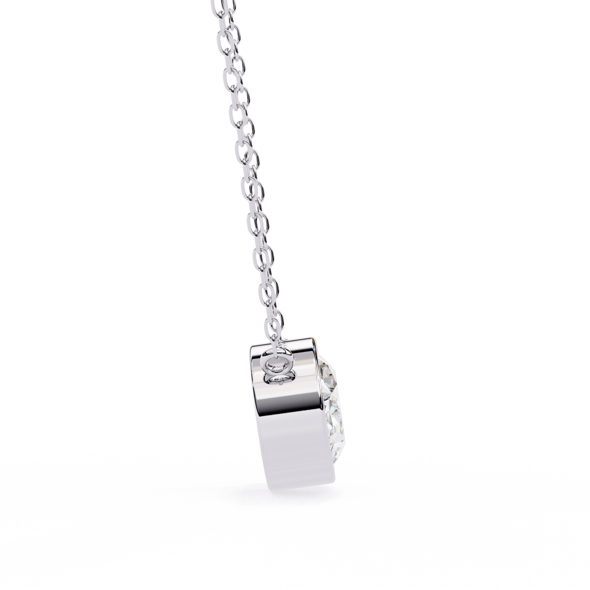 Darlene bezel-set oval-cut diamond solitaire pendant with a sleek chain, crafted by Carat House Dubai.