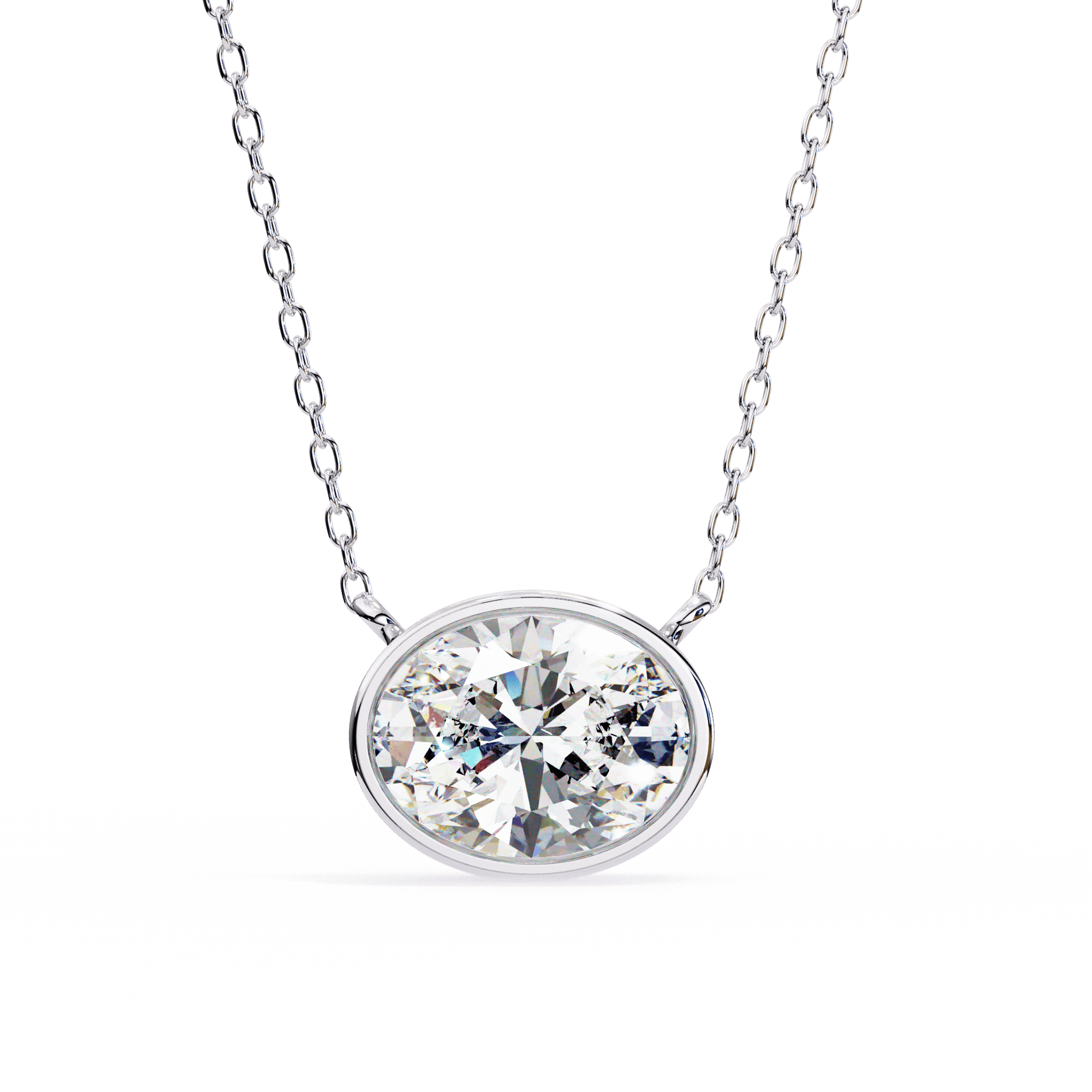 Darlene – Bezel-Set Oval-Cut Diamond Solitaire Pendant — diamond pendant necklace — lab grown diamond and natural diamond — 18k white gold — Carat House