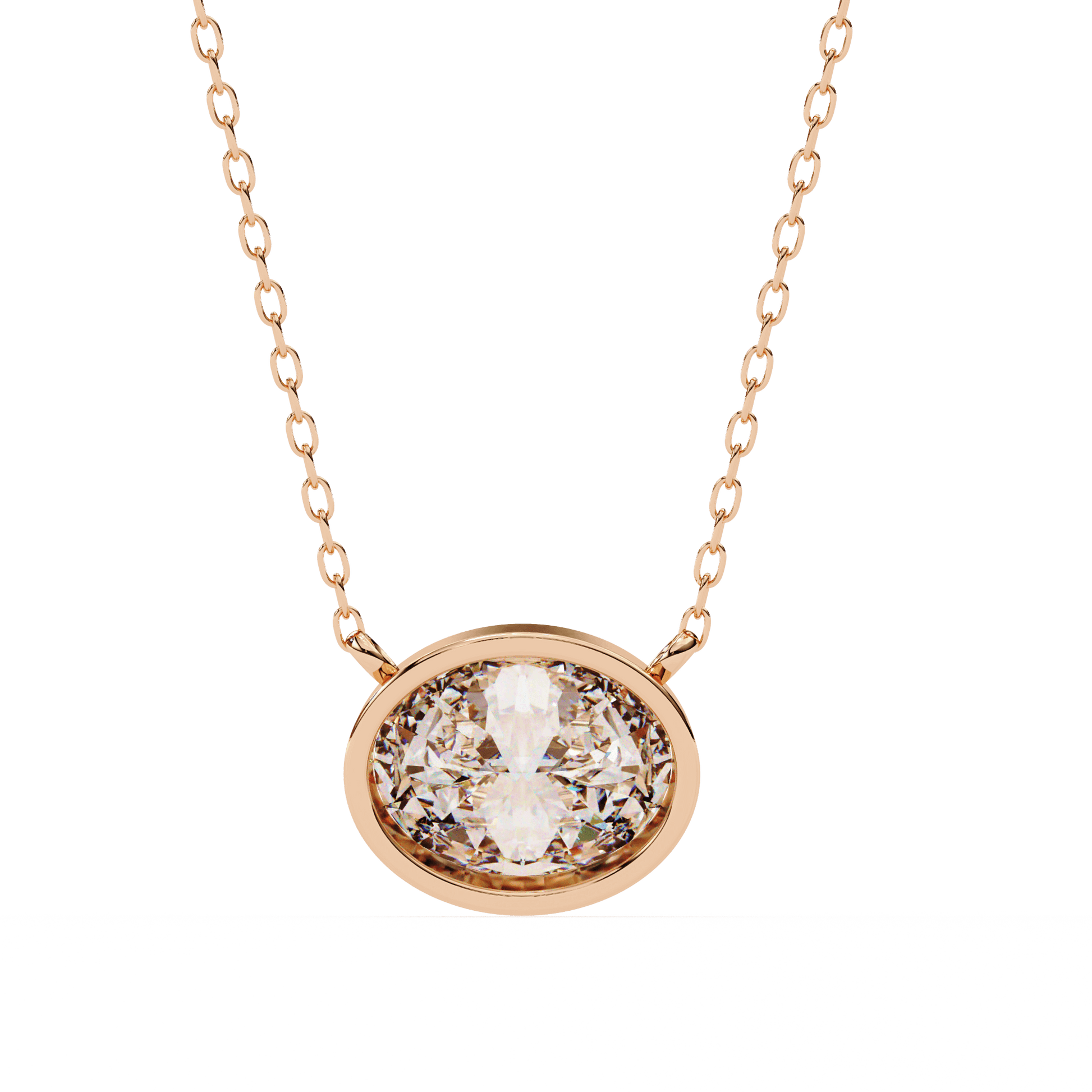 Carat House Dubai Darlene bezel-set oval-cut diamond solitaire pendant showing a sparkling diamond on a delicate chain.