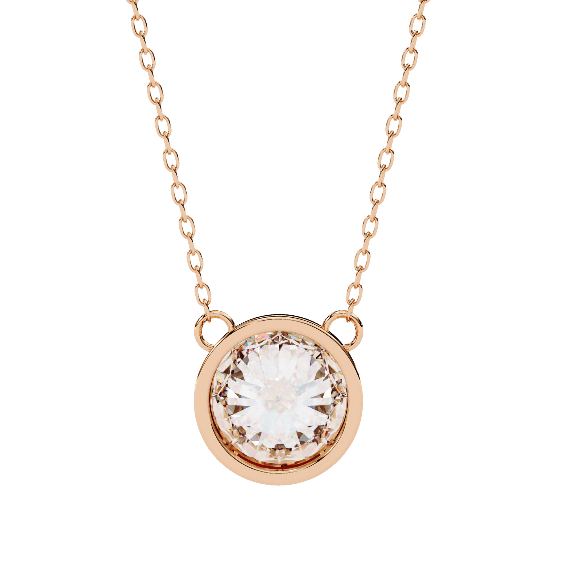 Elaine diamond solitaire pendant with bezel-set round-cut diamond, elegant jewelry by Carat House Dubai