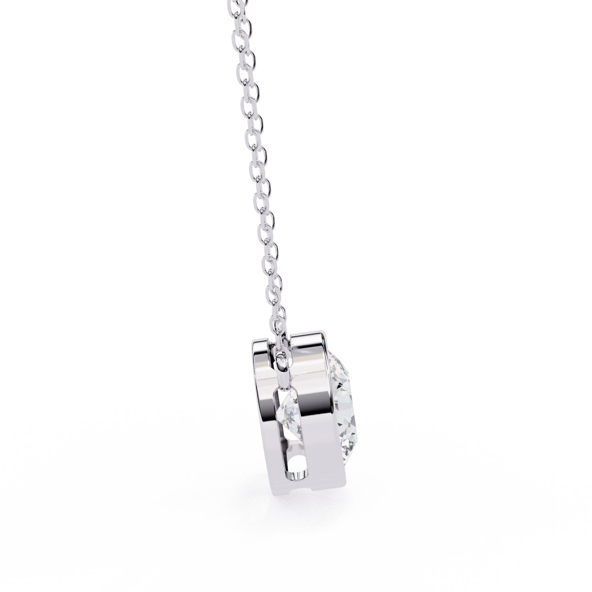 Round-cut diamond solitaire pendant featuring a bezel setting from Carat House Dubai, elegant jewelry with a sparkling diamond.