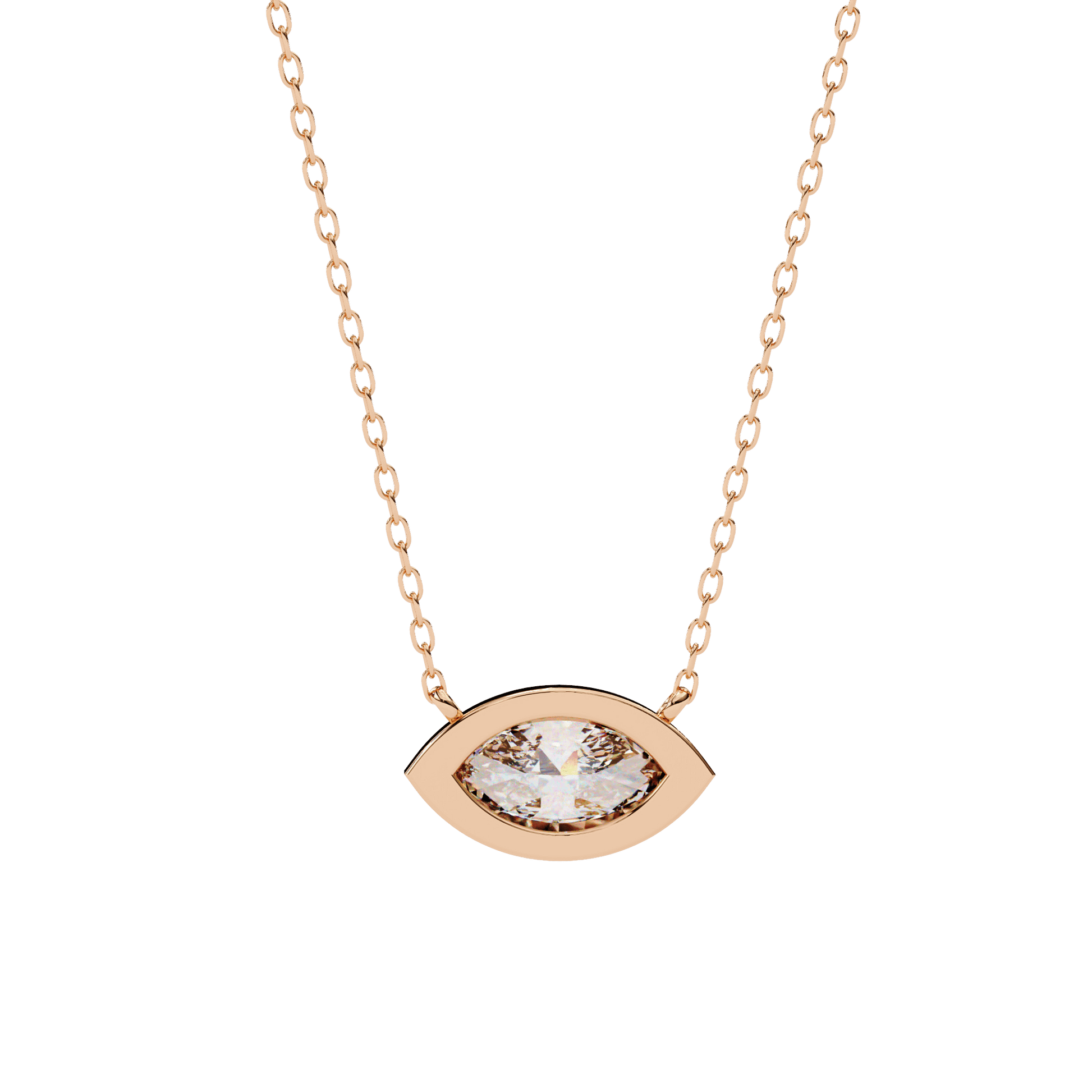 Bezel-set marquise diamond pendant by Carat House Dubai featuring a sparkling solitaire diamond on a fine chain.