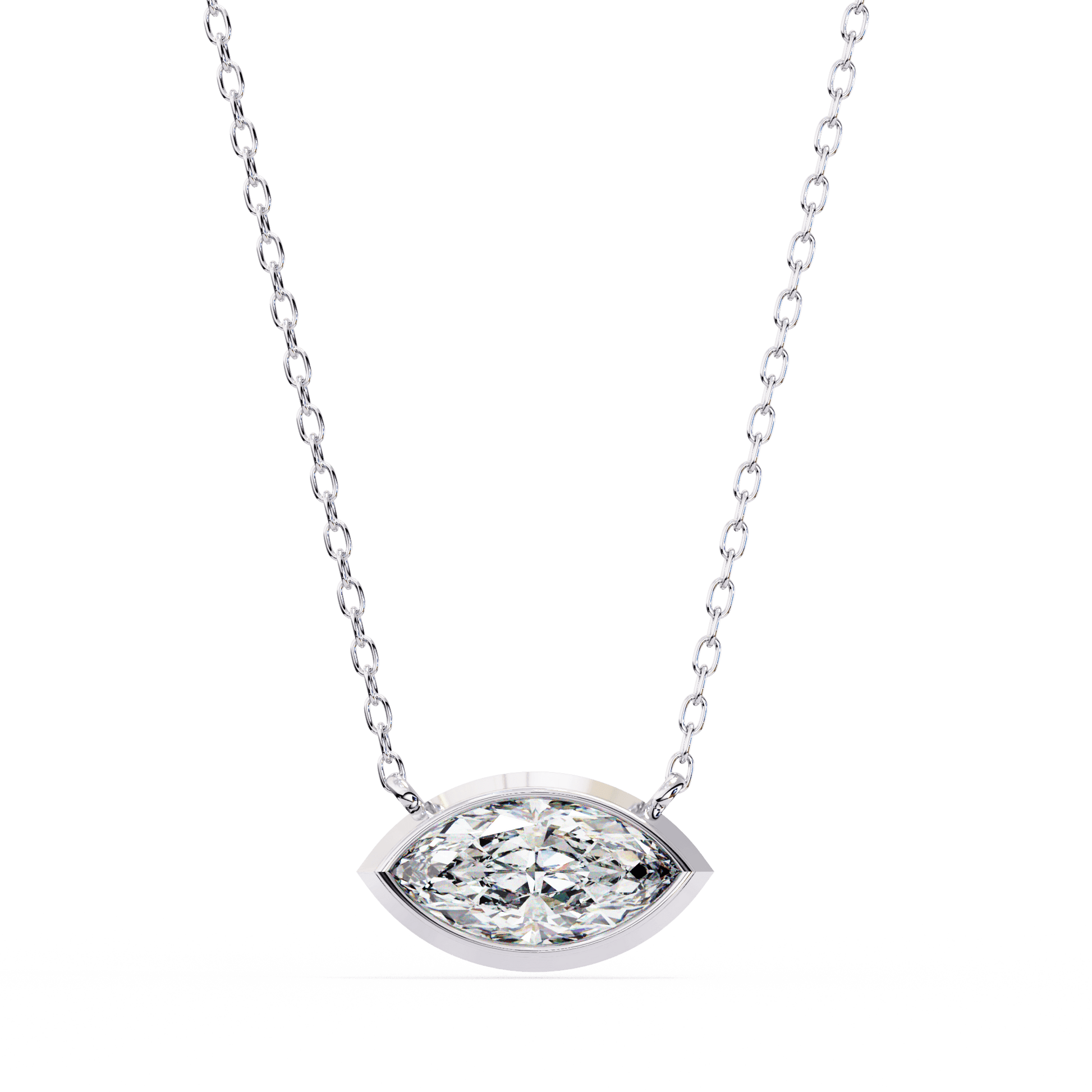 Erika - Bezel-Set Marquise Solitaire Diamond Pendant — diamond pendant necklace — lab grown diamond and natural diamond — 18k white gold — Carat House